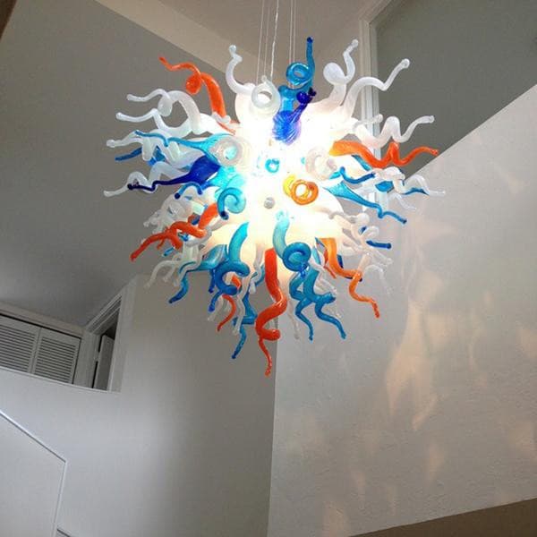 Azure Harmony Murano Style Glass Chandelier - Vibrant Blue, White, and Orange - BeyPan
