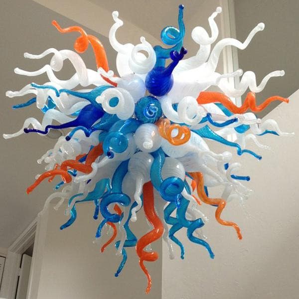 Azure Harmony Murano Style Glass Chandelier - Vibrant Blue, White, and Orange - BeyPan
