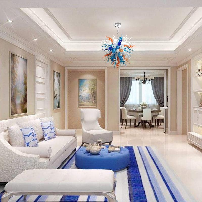Azure Harmony Murano Style Glass Chandelier - Vibrant Blue, White, and Orange Zweitbild