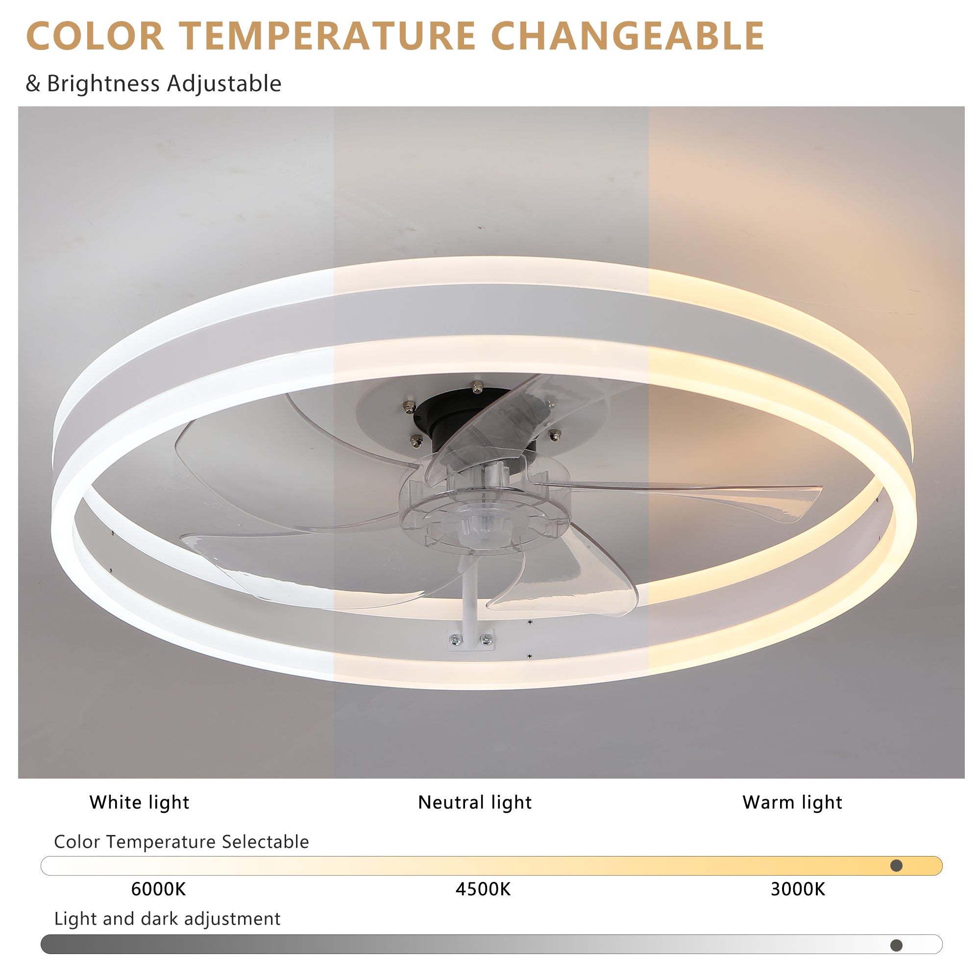 19.7 in. White Dimmable LED Downrod Mount Standard Ceiling Fan with Remote Control, 6 Adjustable Wind Speeds Zweitbild
