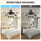 Black Smoke Glass 12-Light Retractable Ceiling Fan with Remote - BeyPan