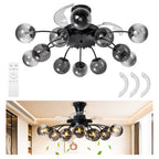 Black Smoke Glass 12-Light Retractable Ceiling Fan with Remote - BeyPan