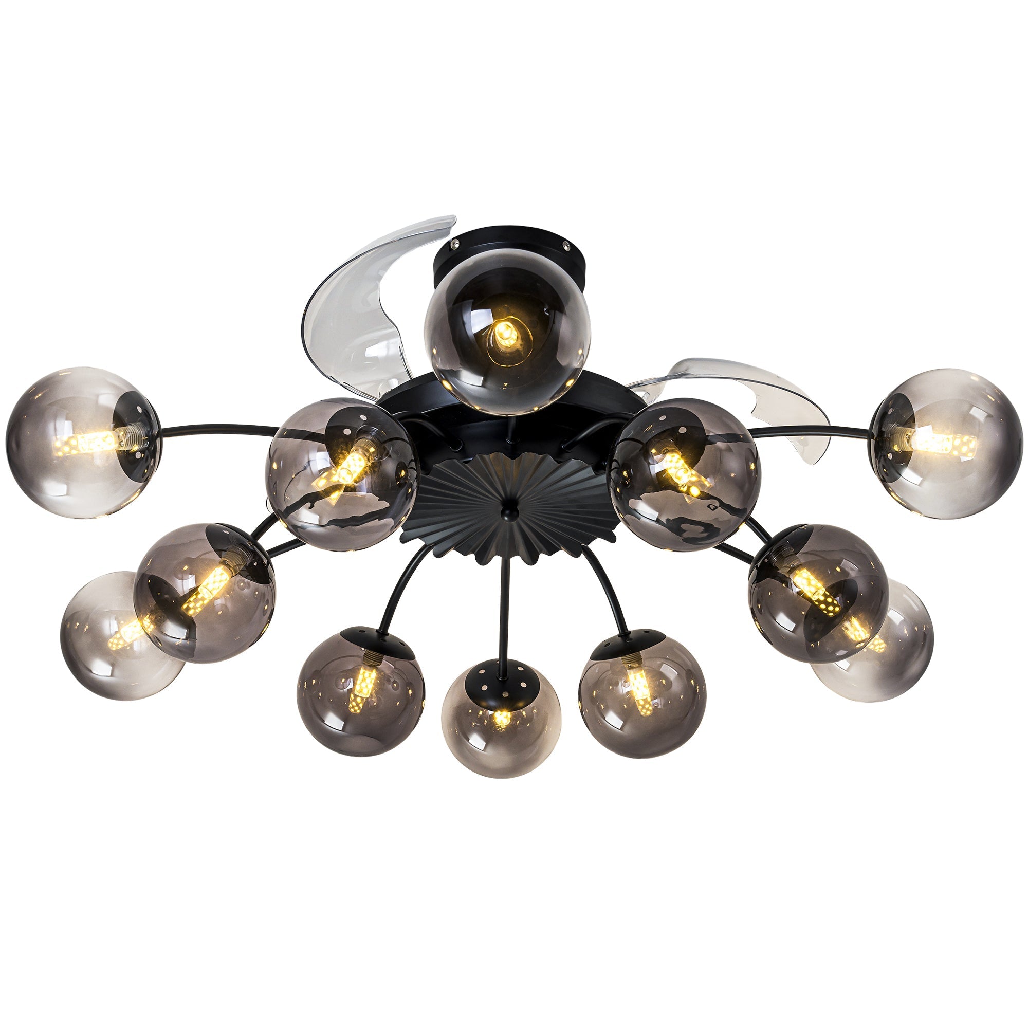 Black Smoke Glass 12-Light Retractable Ceiling Fan with Remote - BeyPan Hauptbild