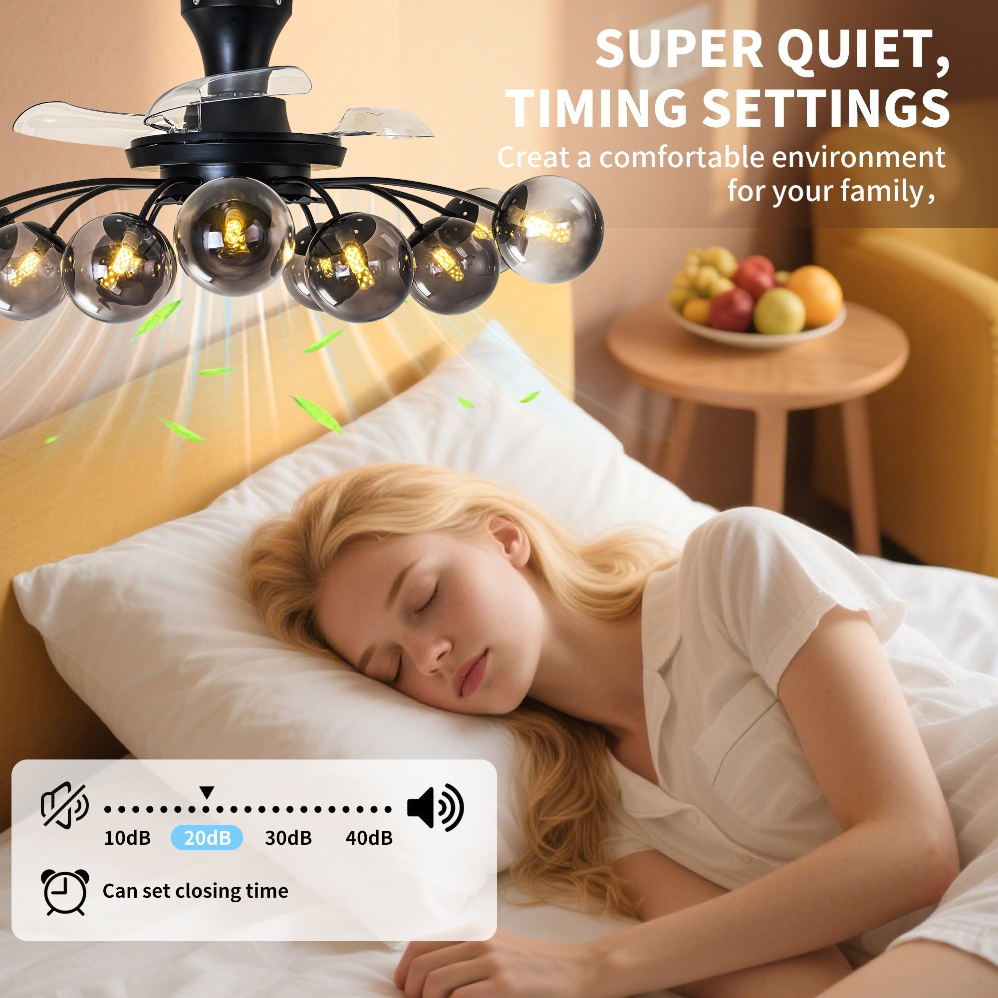 Black Smoke Glass 12-Light Retractable Ceiling Fan with Remote - BeyPan