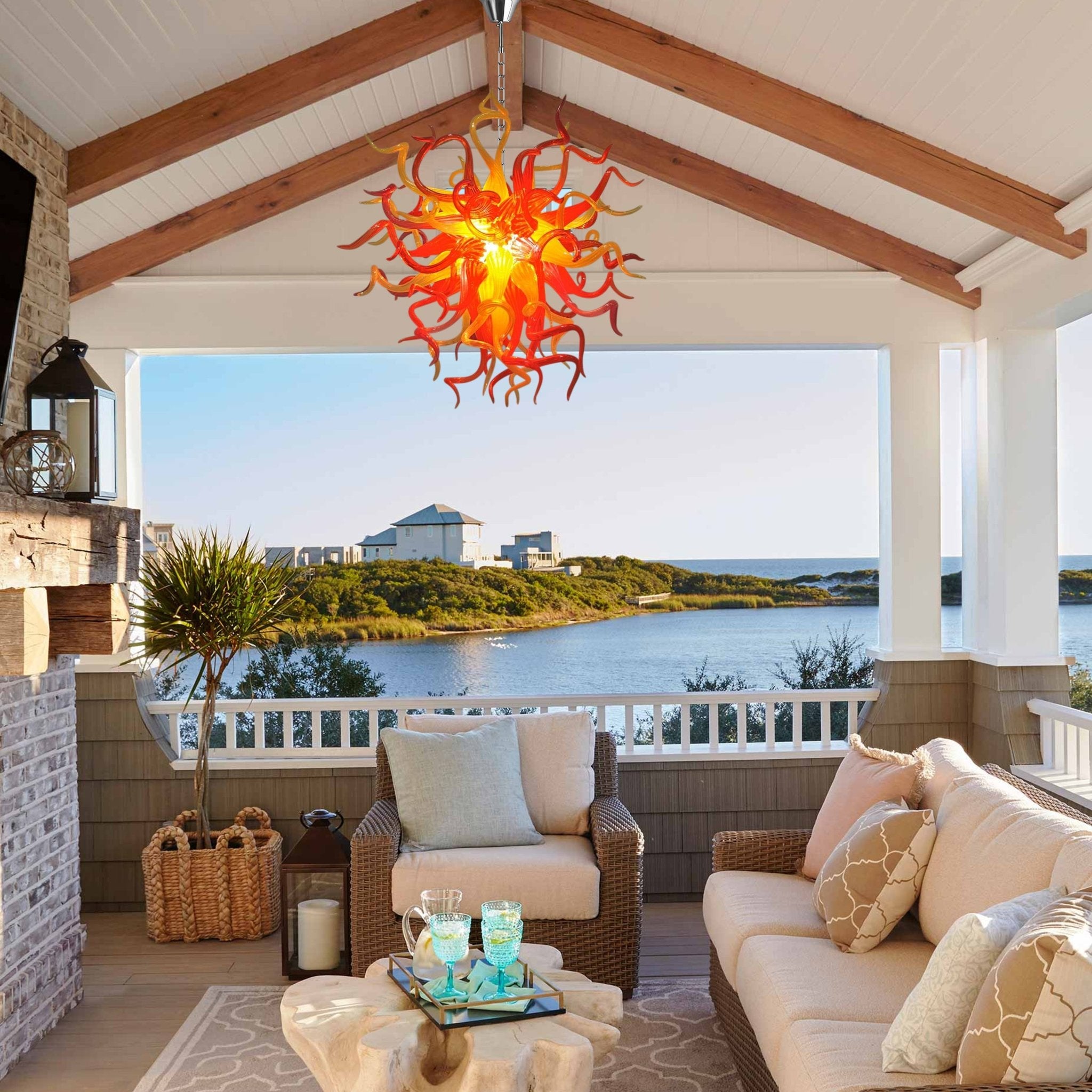 Blazing Sunset Hand Blown Glass Chandelier - Luxury Statement Lighting - BeyPan