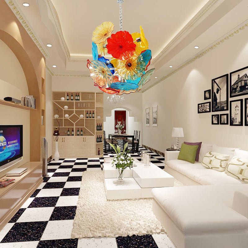 Blooming Colors Murano Style Glass Plate Chandelier - Vibrant Hand-Blown Floral Plates Zweitbild