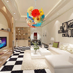 Blooming Colors Murano Style Glass Plate Chandelier - Vibrant Hand-Blown Floral Plates - BeyPan
