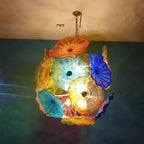 Blooming Colors Murano Style Glass Plate Chandelier - Vibrant Hand-Blown Floral Plates - BeyPan