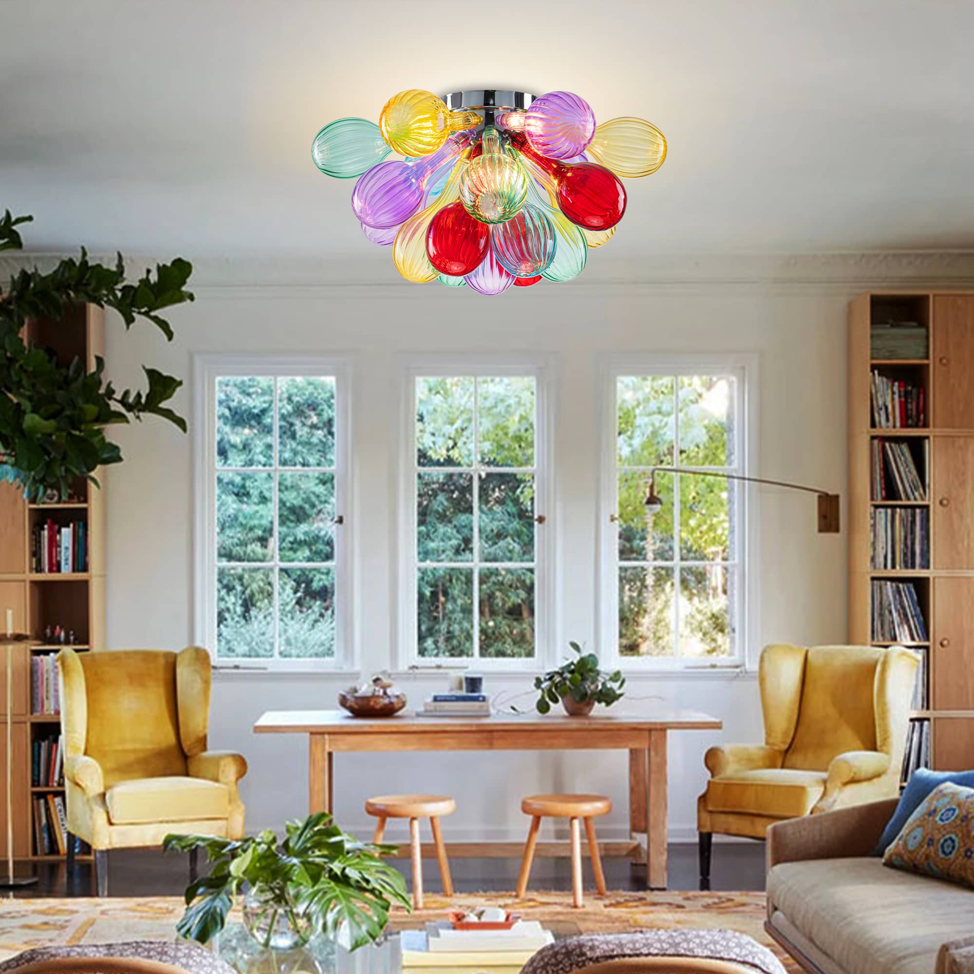 Blown Glass Bubbles Chandelier Semi-Flush Mounted Colorful Ribbed Glass - BeyPan