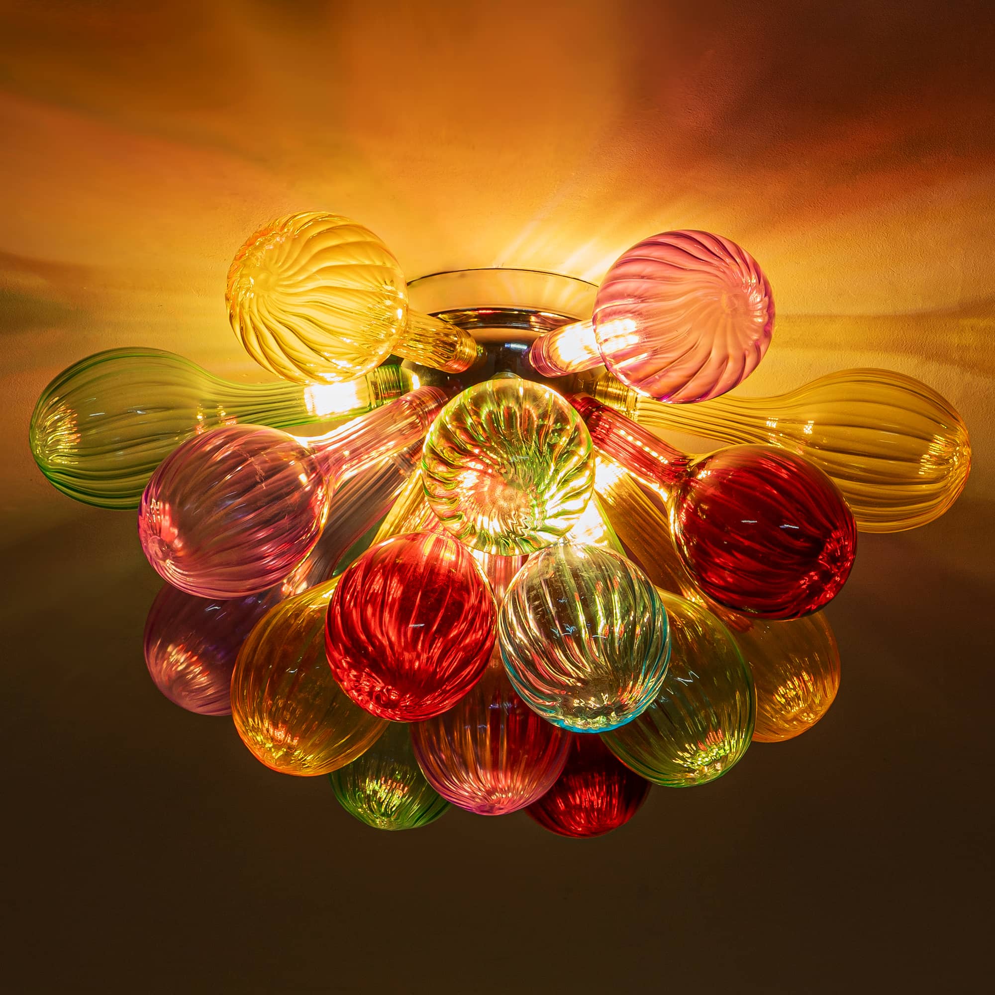 Blown Glass Bubbles Chandelier Semi-Flush Mounted Colorful Ribbed Glass - BeyPan Hauptbild