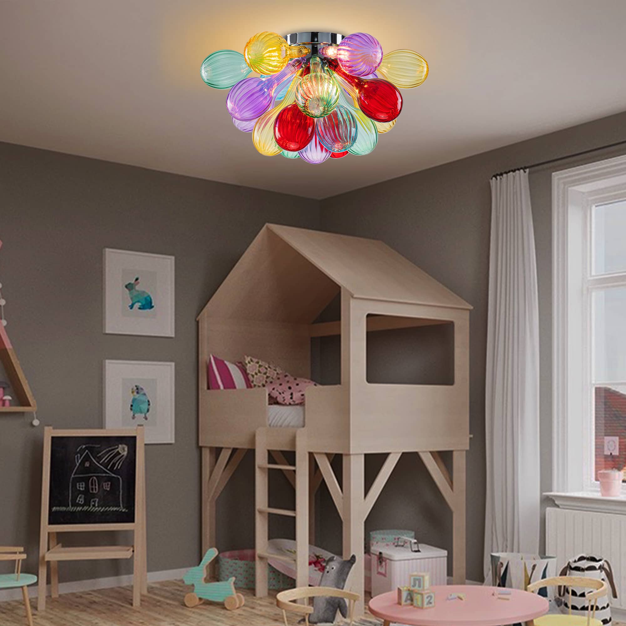 Blown Glass Bubbles Chandelier Semi-Flush Mounted Colorful Ribbed Glass - BeyPan