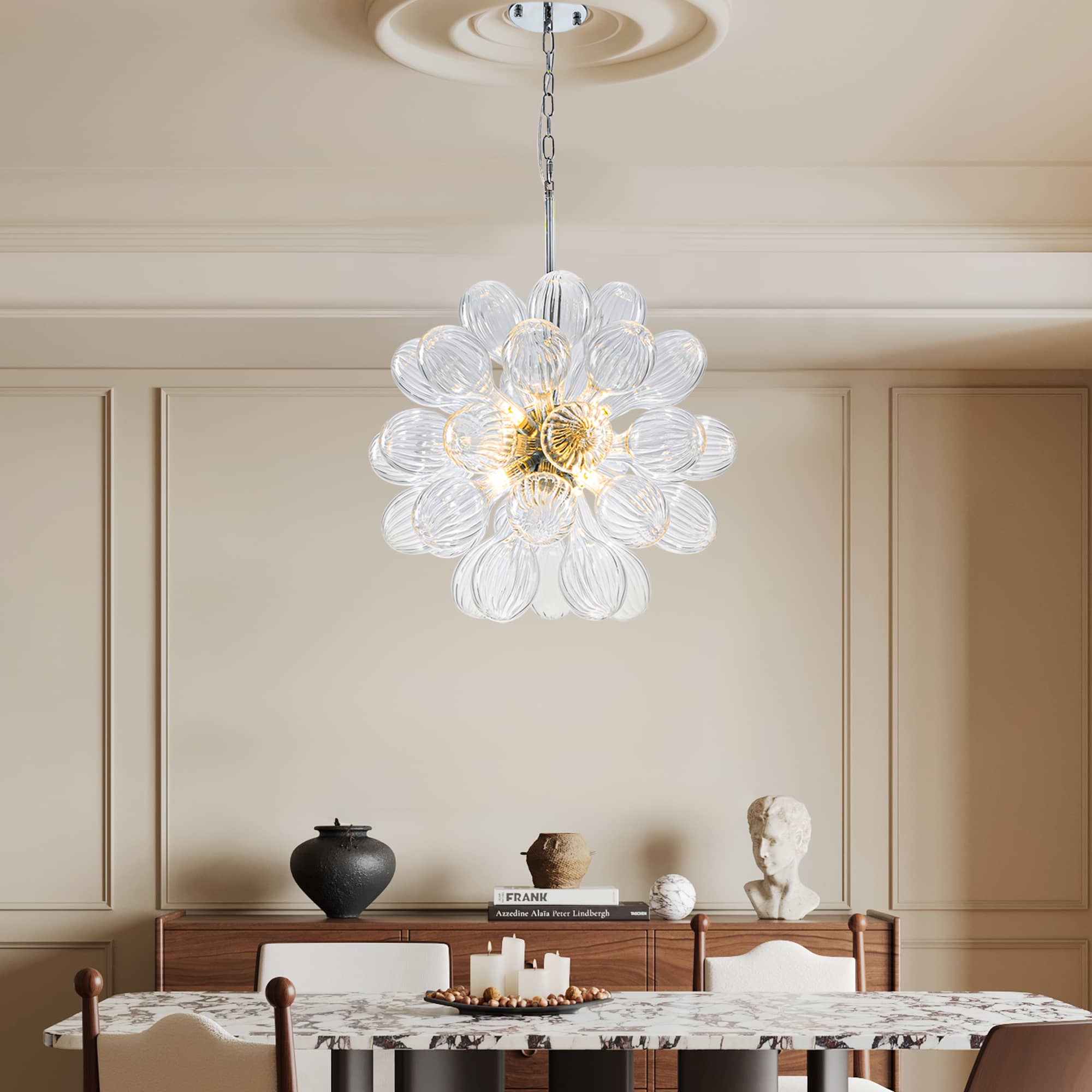 Blown Glass Bubbles Chandelier Sputnik Shape Clear Ribbed - BeyPan