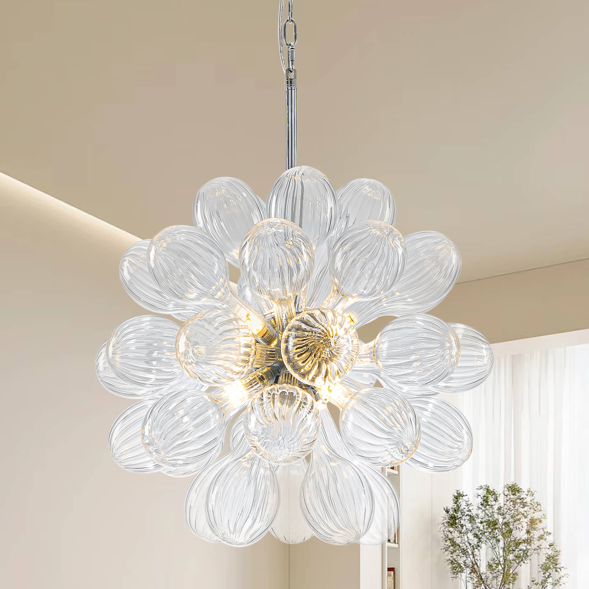 Blown Glass Bubbles Chandelier Sputnik Shape Clear Ribbed - BeyPan Hauptbild