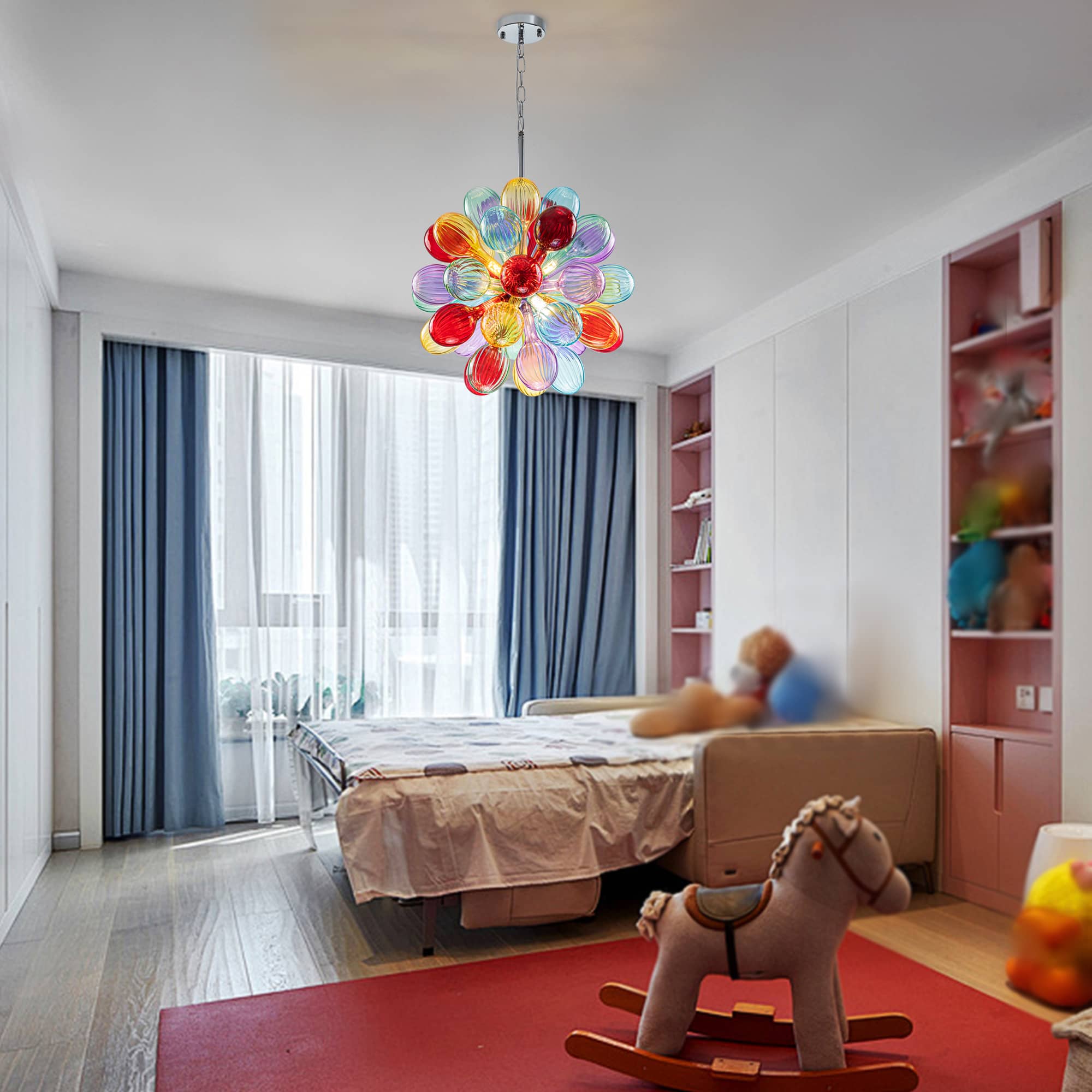 Blown Glass Bubbles Chandelier Sputnik Shape Colorful Textured - BeyPan