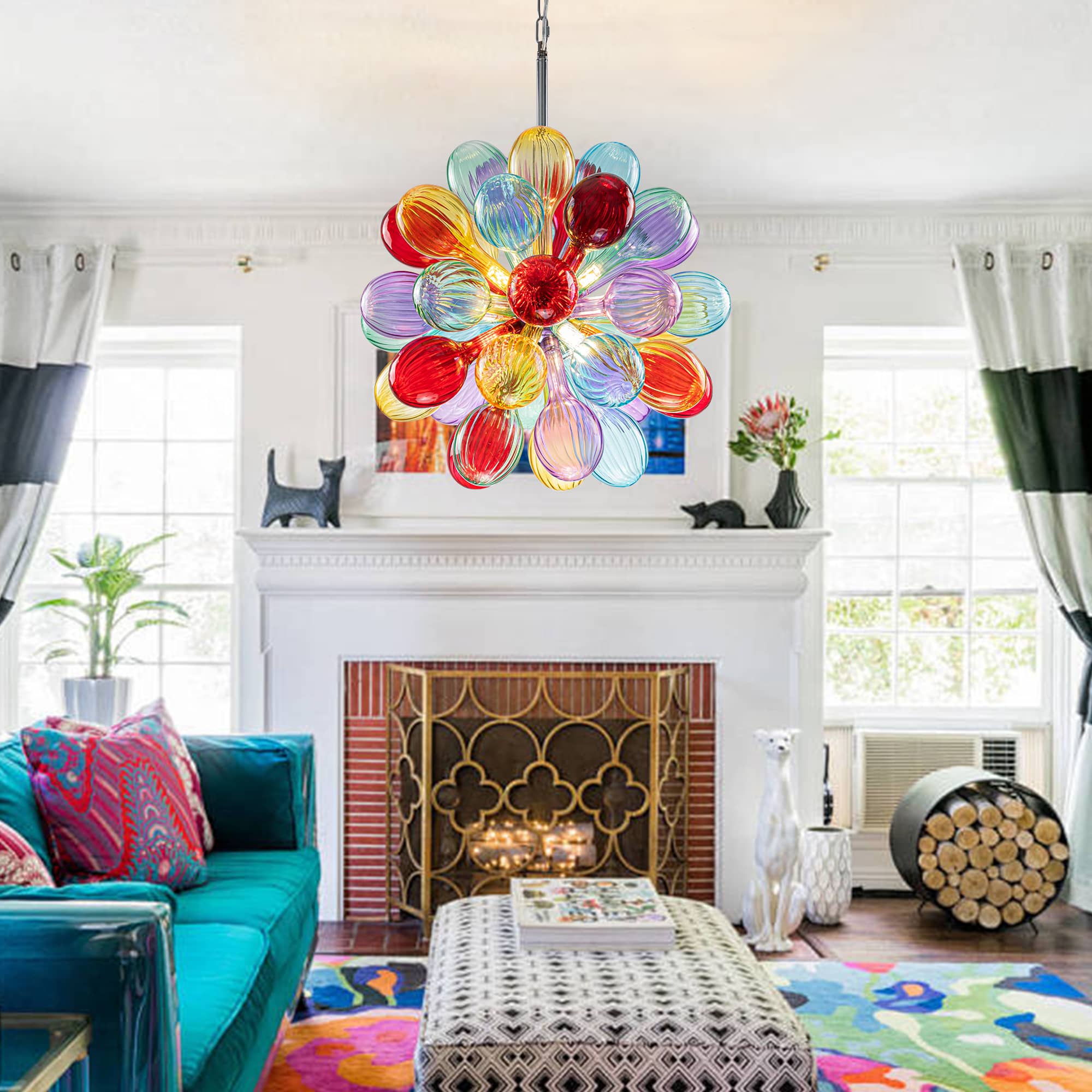 Blown Glass Bubbles Chandelier Sputnik Shape Colorful Textured - BeyPan
