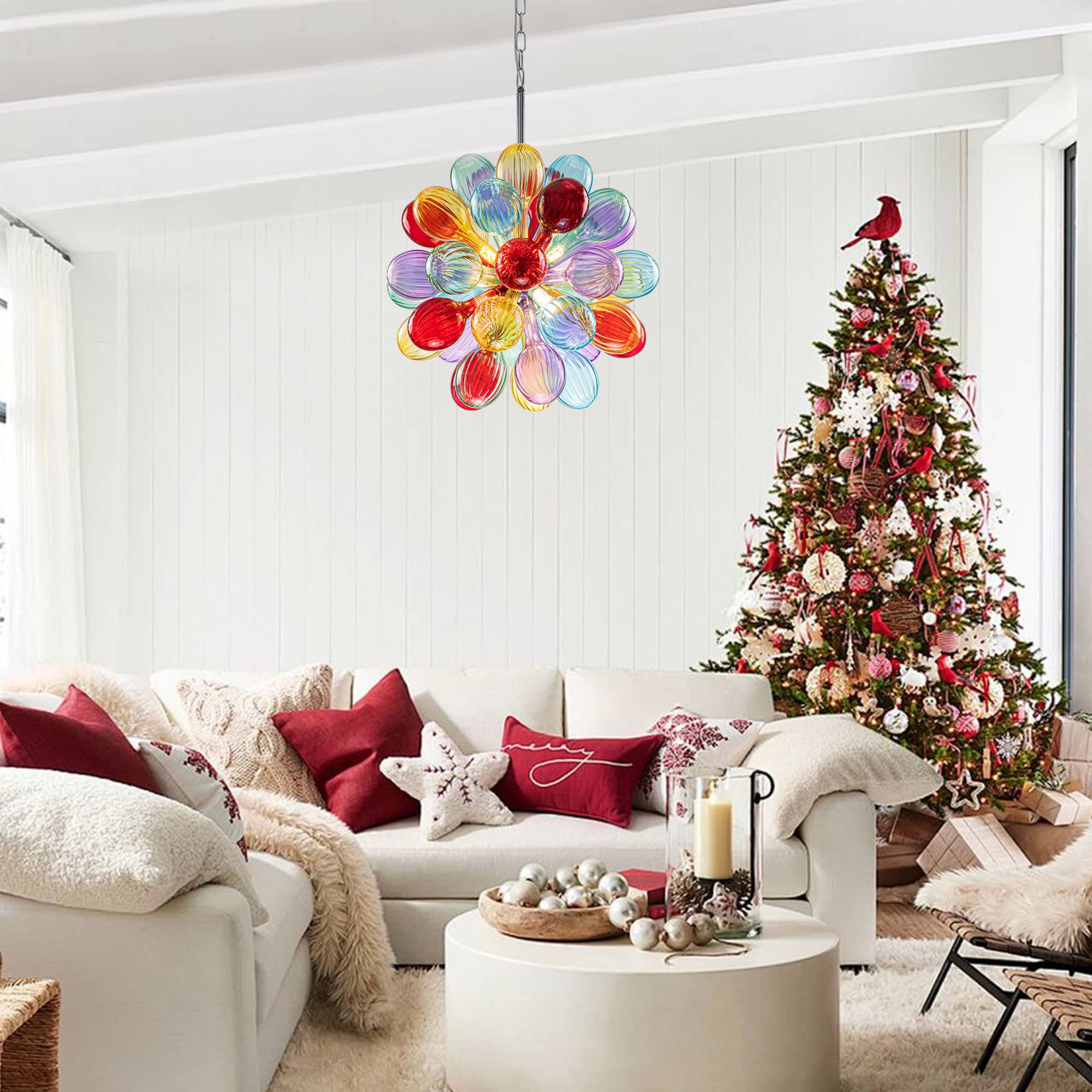 Blown Glass Bubbles Chandelier Sputnik Shape Colorful Textured - BeyPan