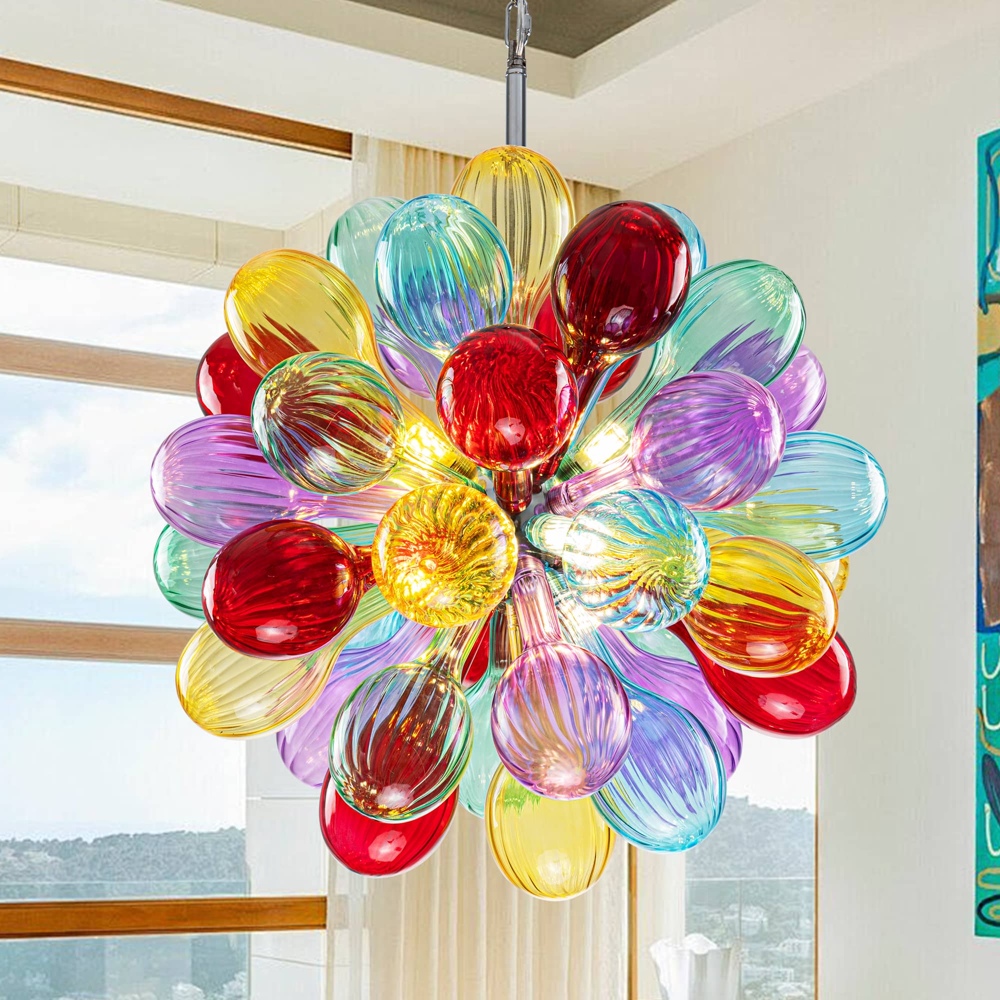 Blown Glass Bubbles Chandelier Sputnik Shape Colorful Textured - BeyPan