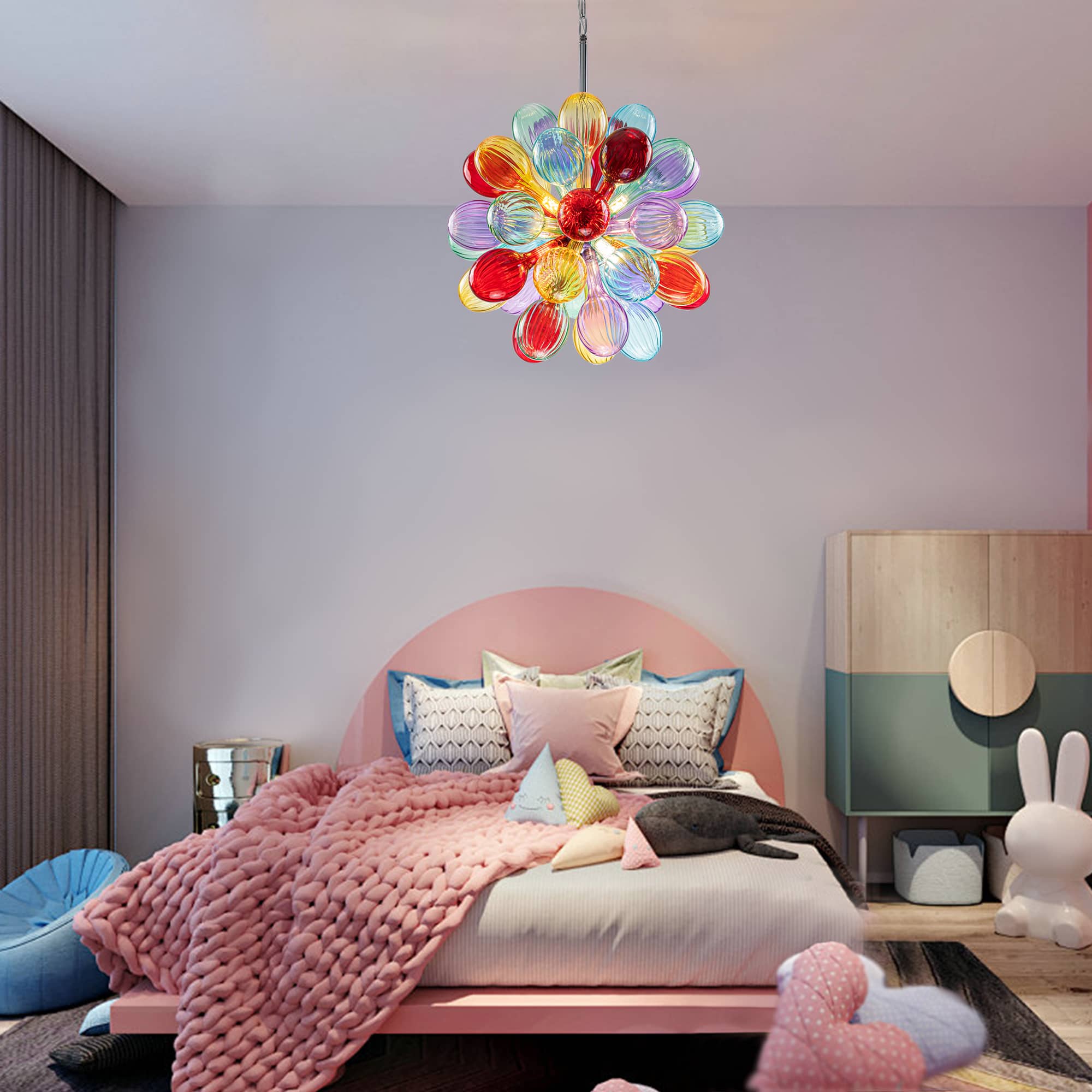 Blown Glass Bubbles Chandelier Sputnik Shape Colorful Textured - BeyPan
