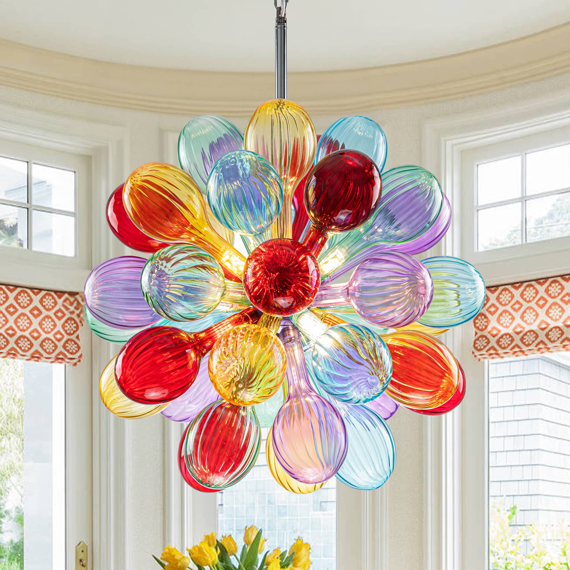 Blown Glass Bubbles Chandelier Sputnik Shape Colorful Textured - BeyPan
