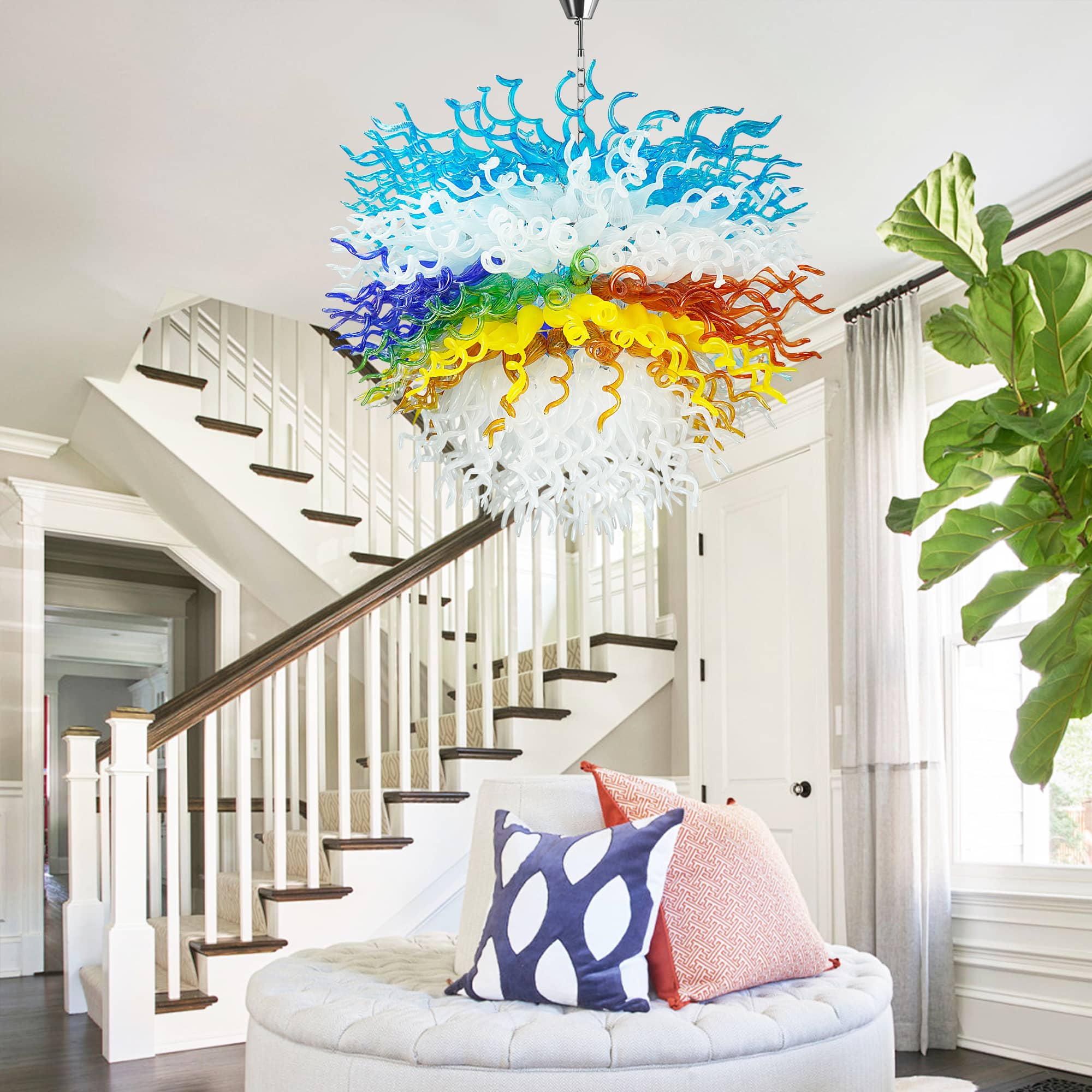 Blown Glass Chandelier Multi Layers Semi-Circular Shape D52"XH32" - BeyPan