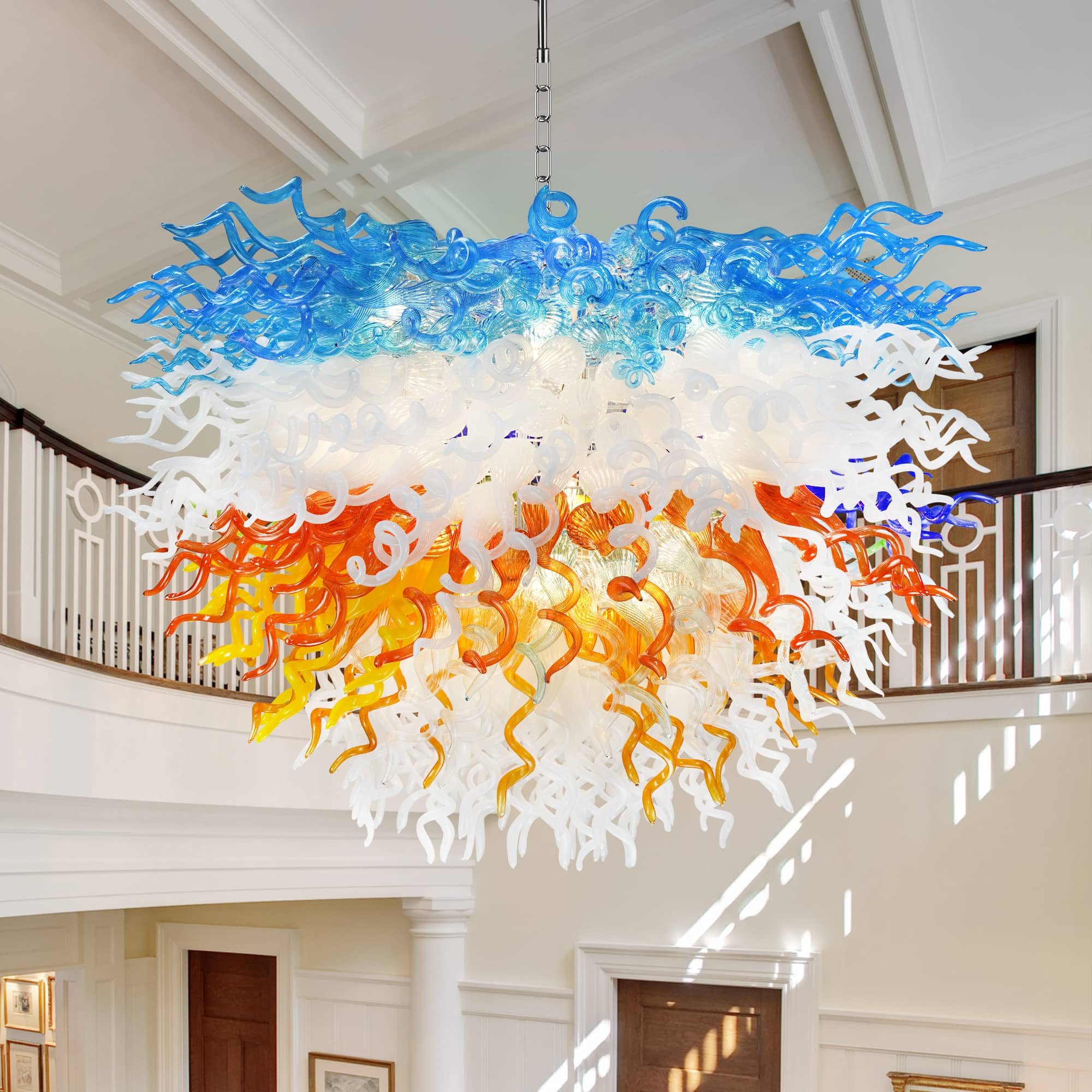Blown Glass Chandelier Multi Layers Semi-Circular Shape D52"XH32" - BeyPan