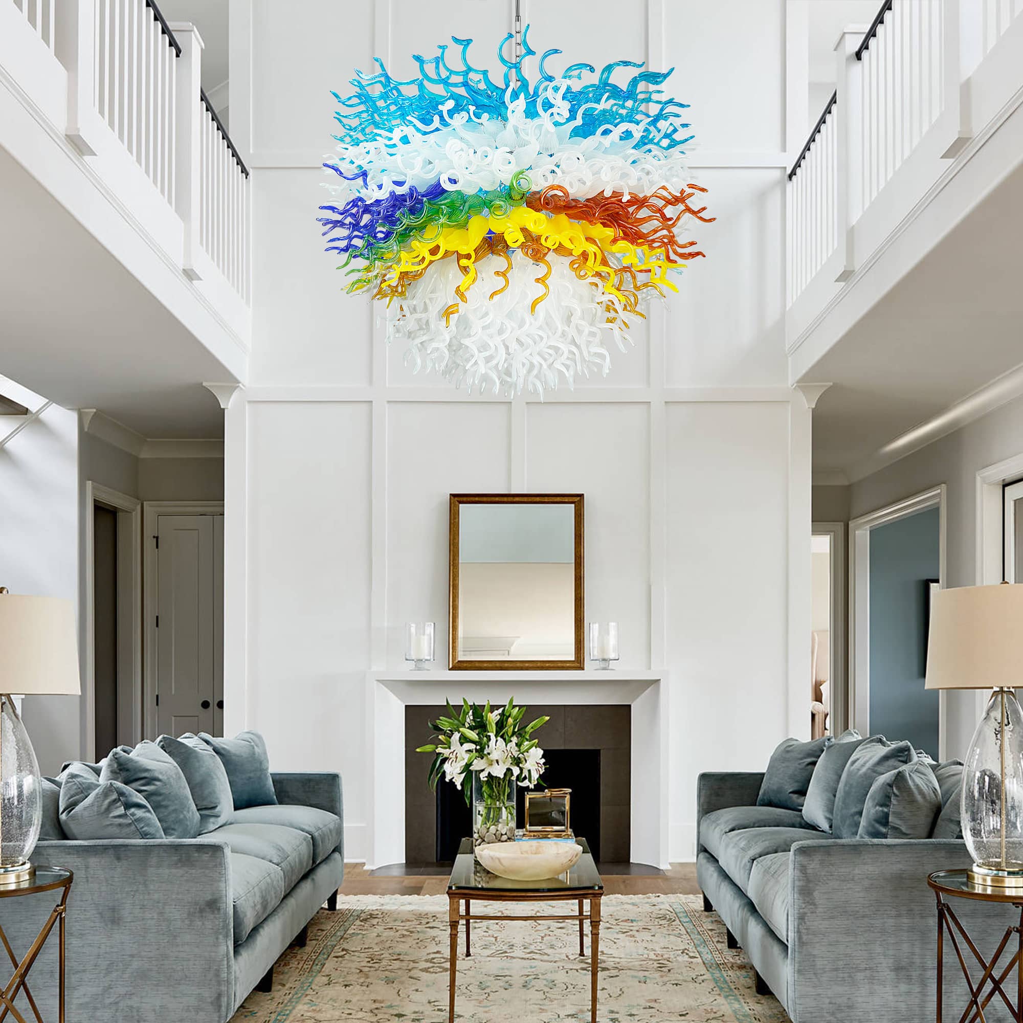 Blown Glass Chandelier Multi Layers Semi-Circular Shape D52"XH32" - BeyPan