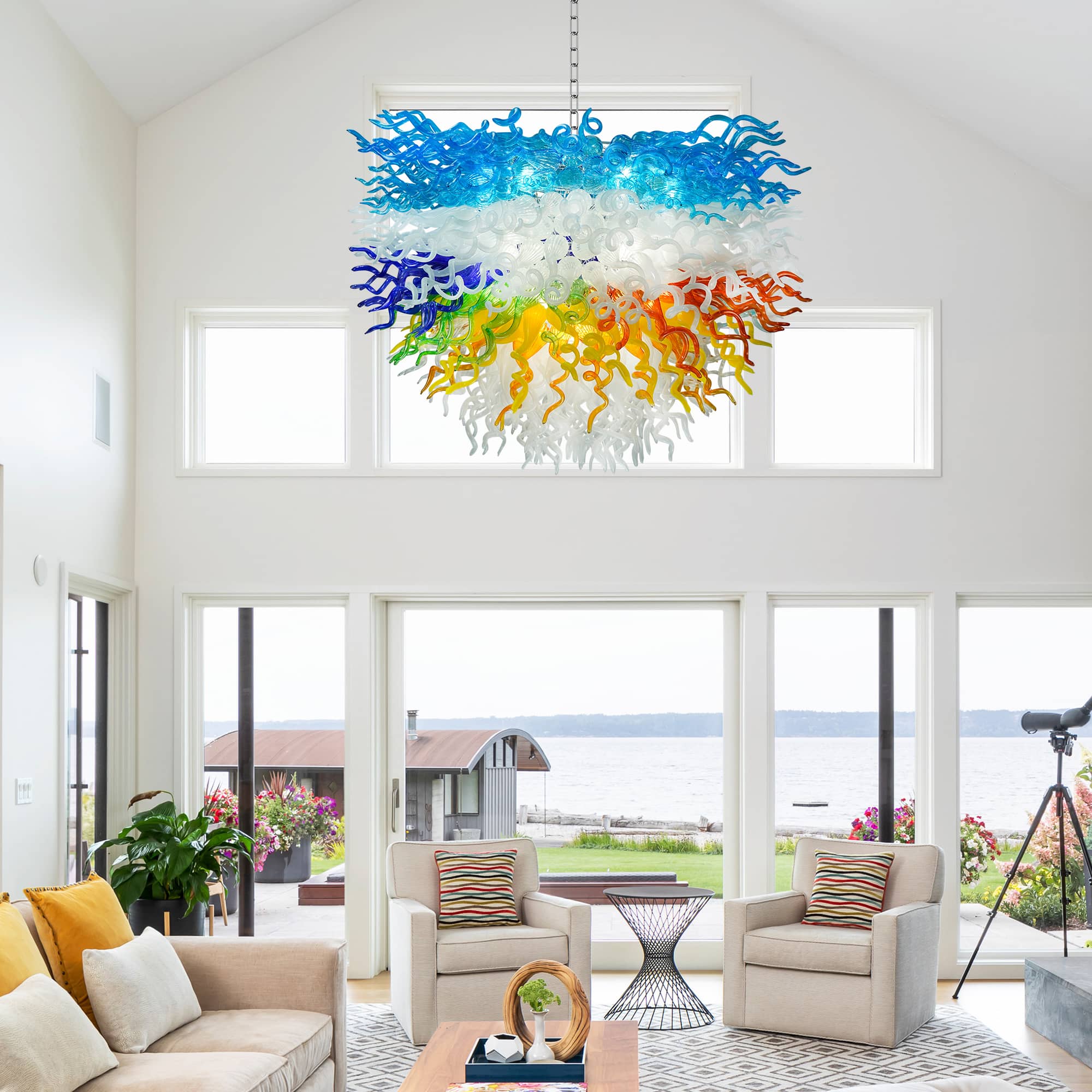 Blown Glass Chandelier Multi Layers Semi-Circular Shape D52"XH32" - BeyPan