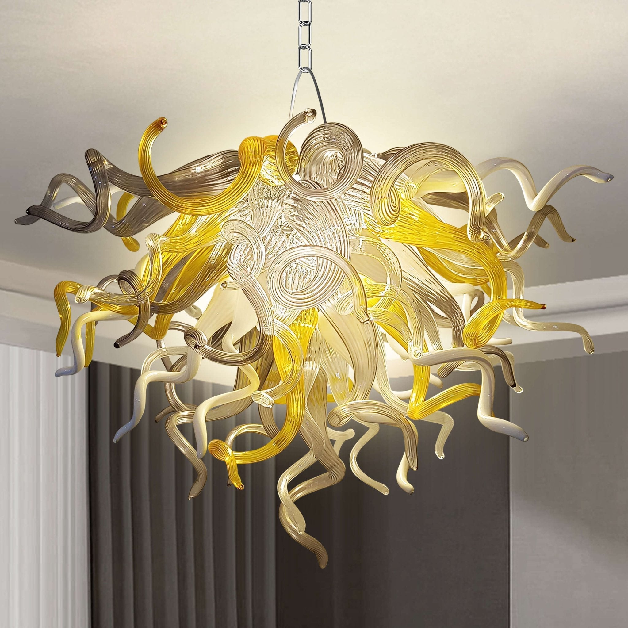 Blown Glass Chandelier - Yellow White & Gray Contemporary Art Lighting - BeyPan Hauptbild