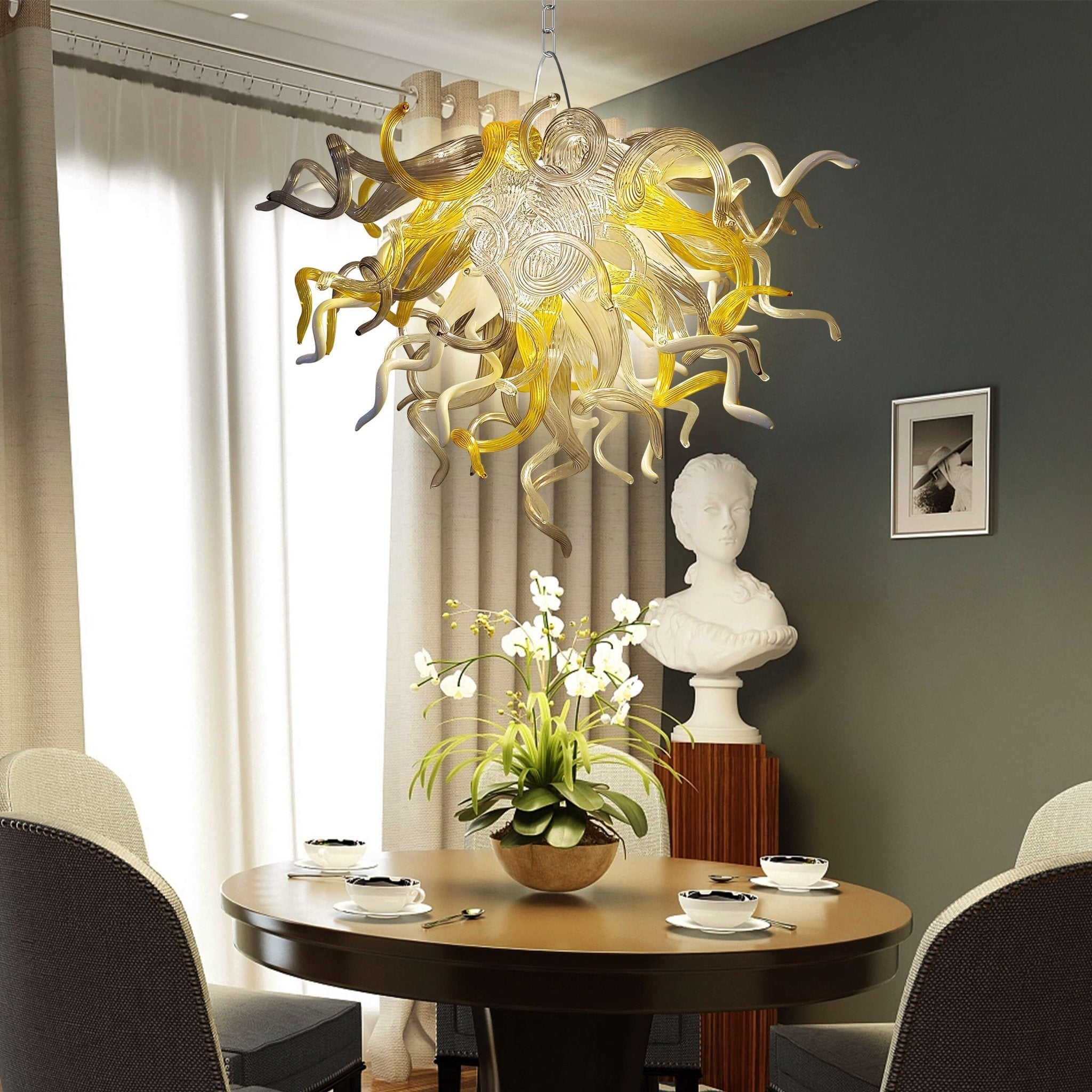 Blown Glass Chandelier - Yellow White & Gray Contemporary Art Lighting - BeyPan