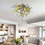 Blown Glass Chandelier - Yellow White & Gray Contemporary Art Lighting - BeyPan