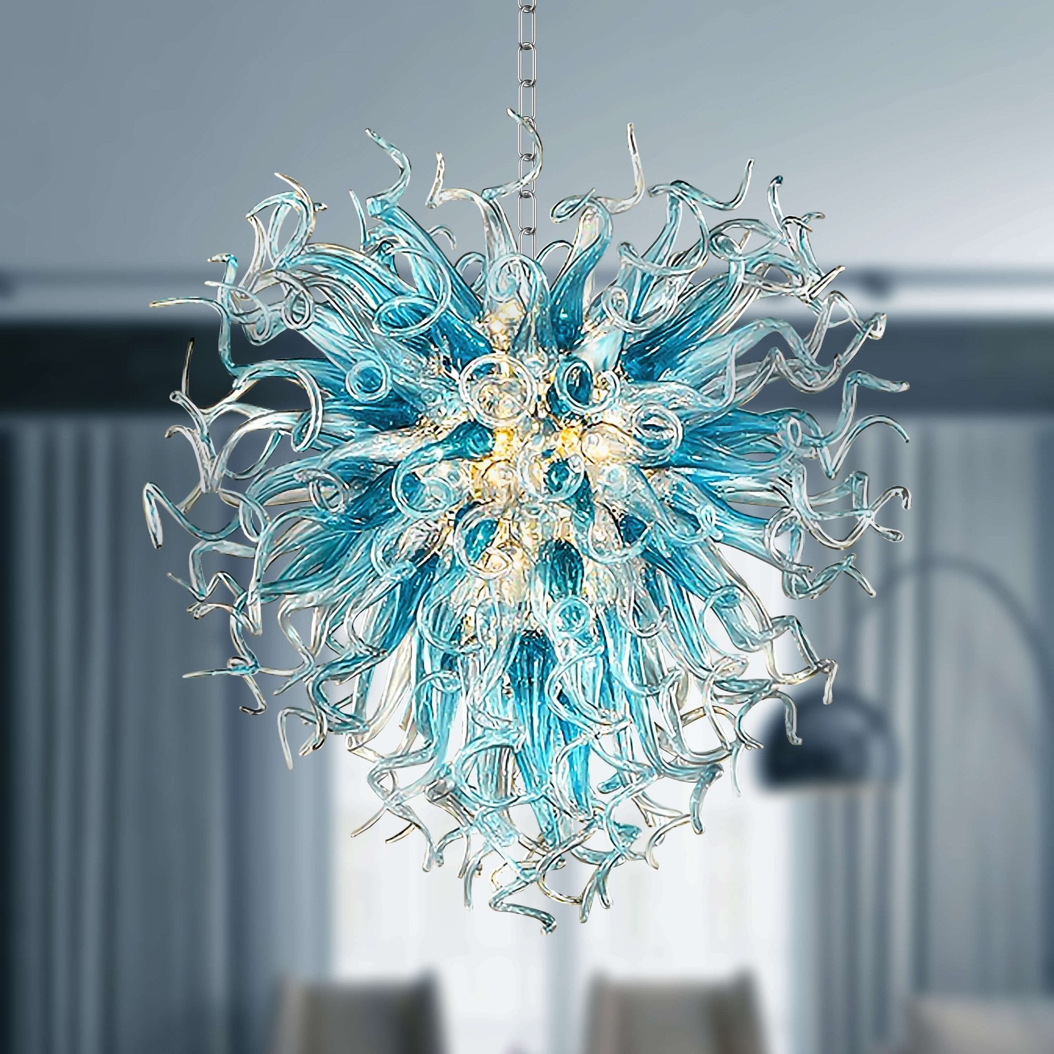 Blown Glass Chandeliers Chihuly Style Blue Color - BeyPan