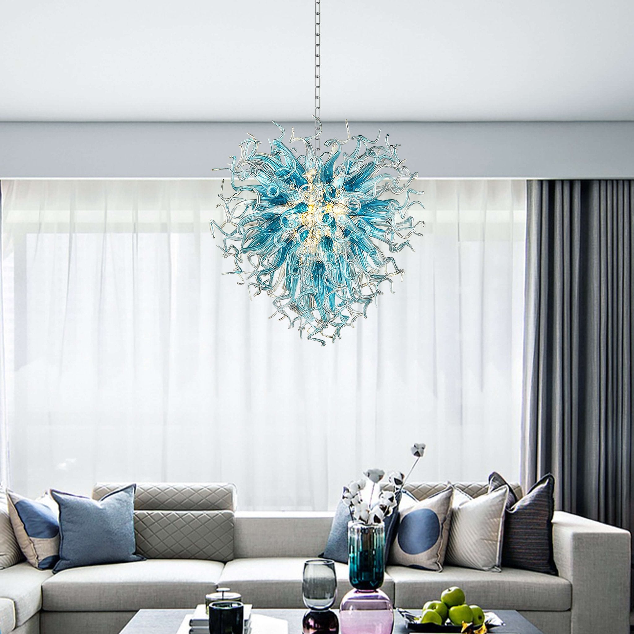 Blown Glass Chandeliers Chihuly Style Blue Color - BeyPan