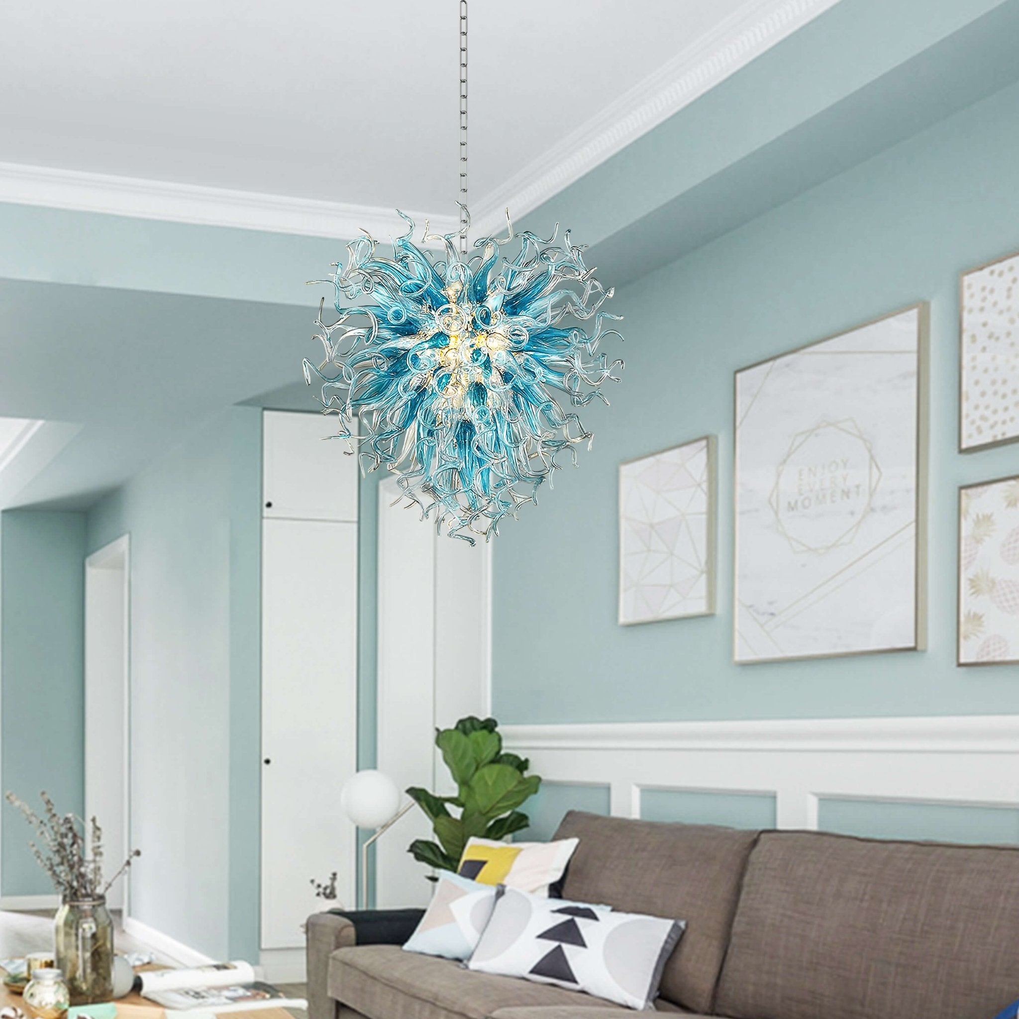 Blown Glass Chandeliers Chihuly Style Blue Color - BeyPan
