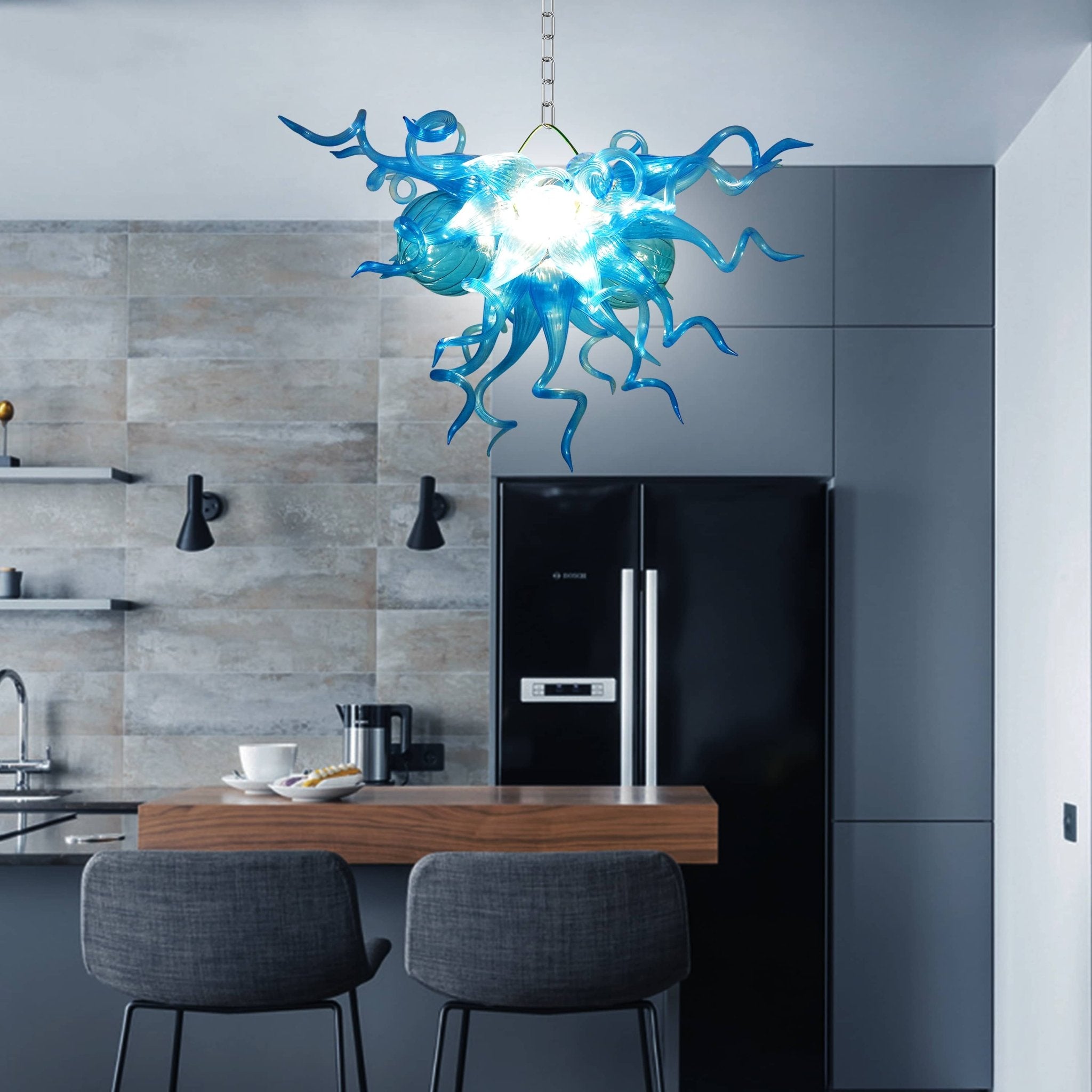 Blown Glass Chandeliers Chihuly Style Blue Color - BeyPan