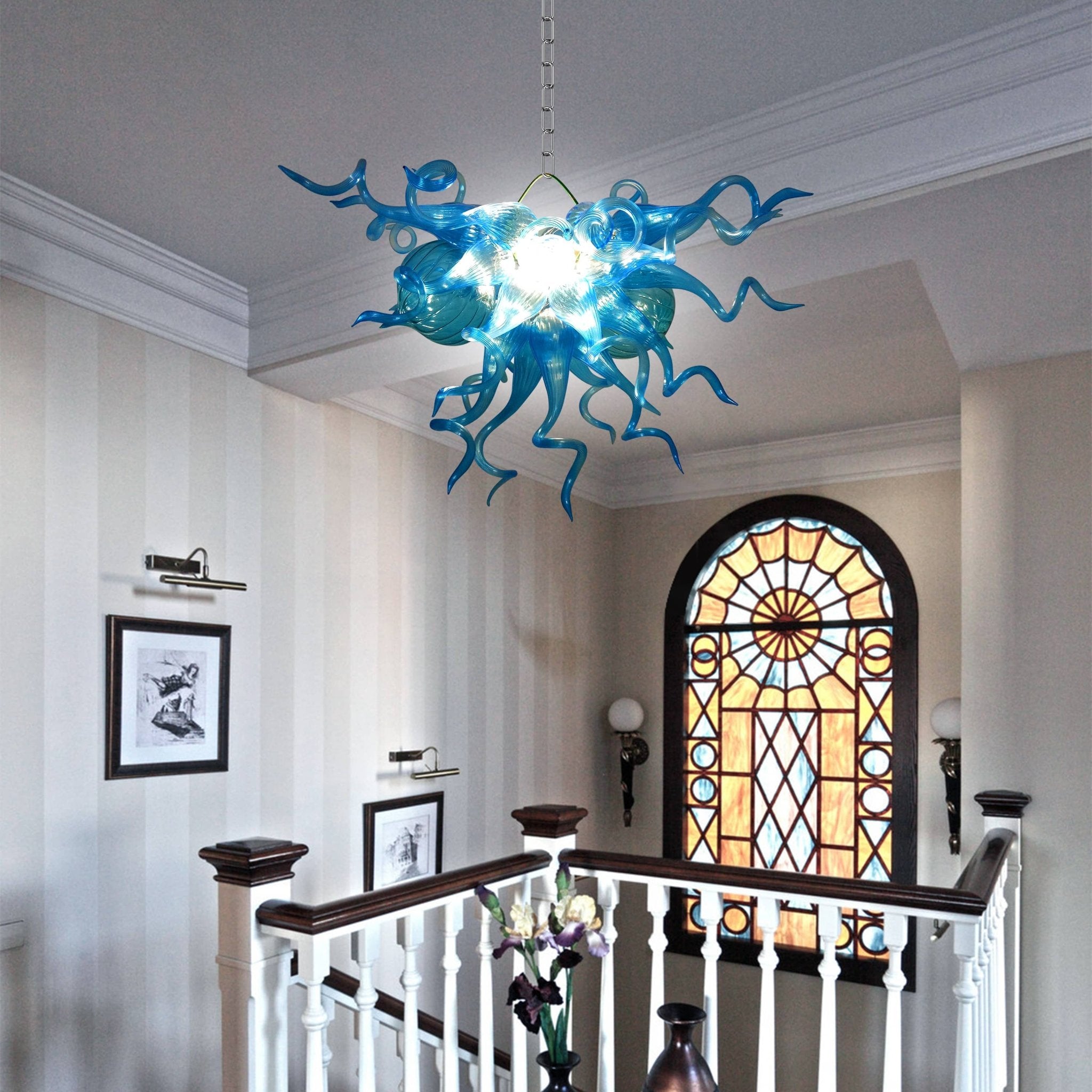 Blown Glass Chandeliers Chihuly Style Blue Color Zweitbild