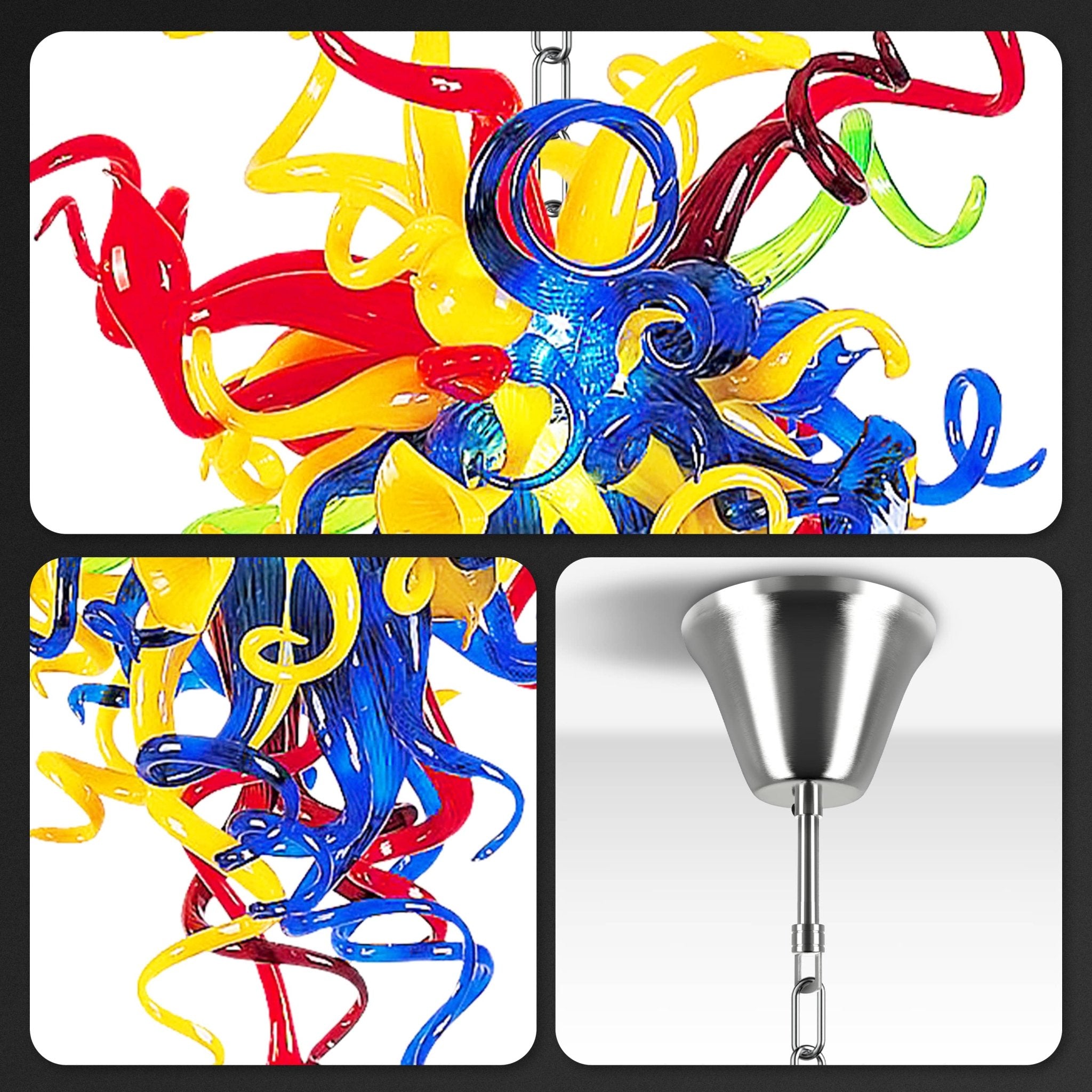 Blown Glass Chandeliers Chihuly Style Blue Red And Yellow - BeyPan