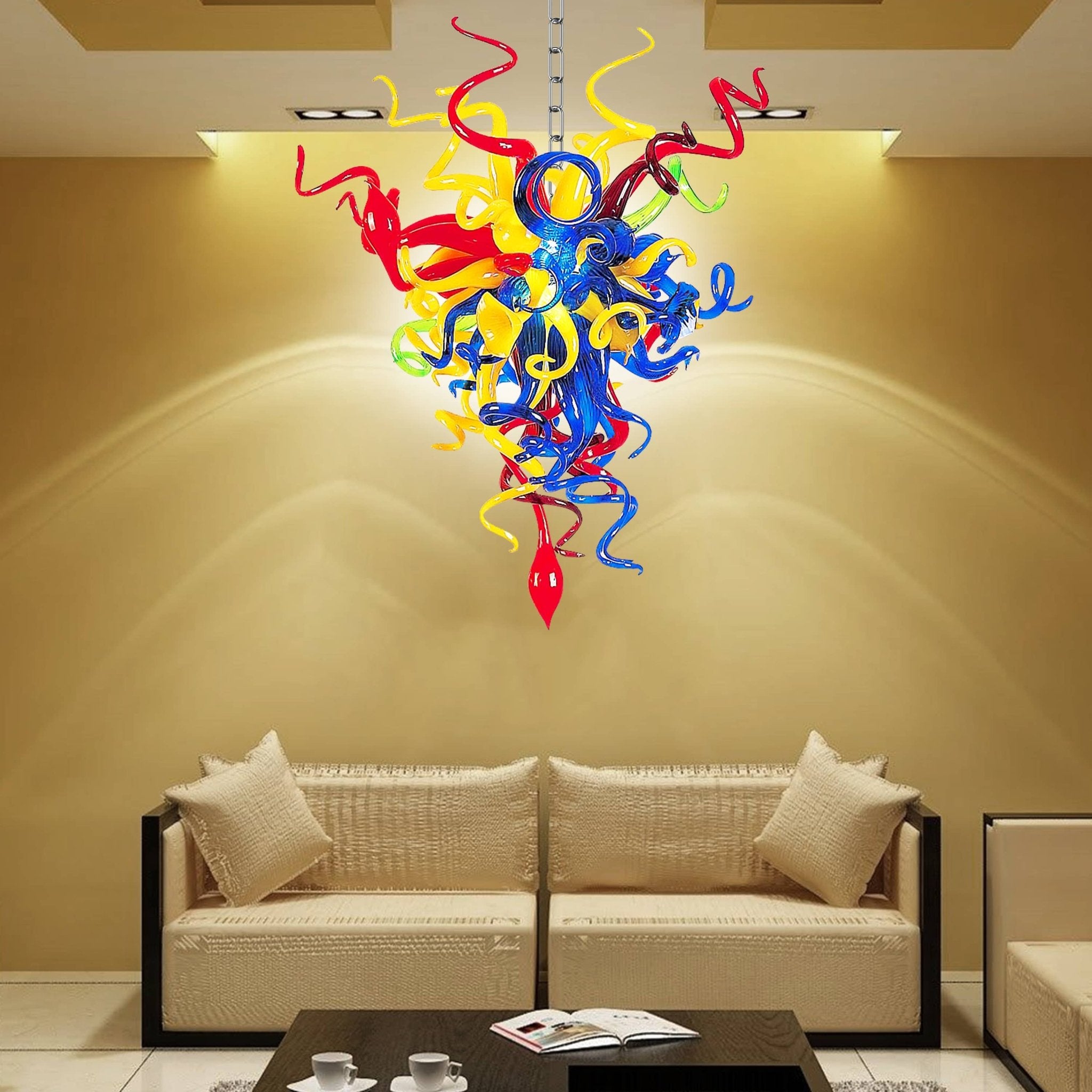 Blown Glass Chandeliers Chihuly Style Blue Red And Yellow Zweitbild