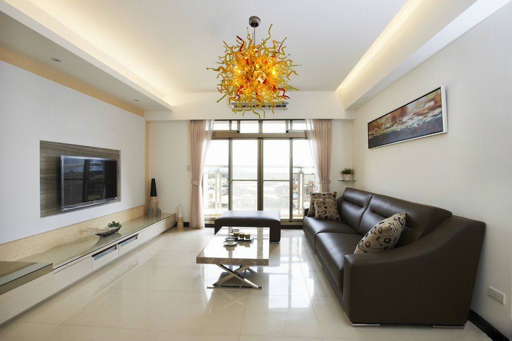 Blown Murano Glass Chandelier Golden And Red Chihuly Style - BeyPan Hauptbild