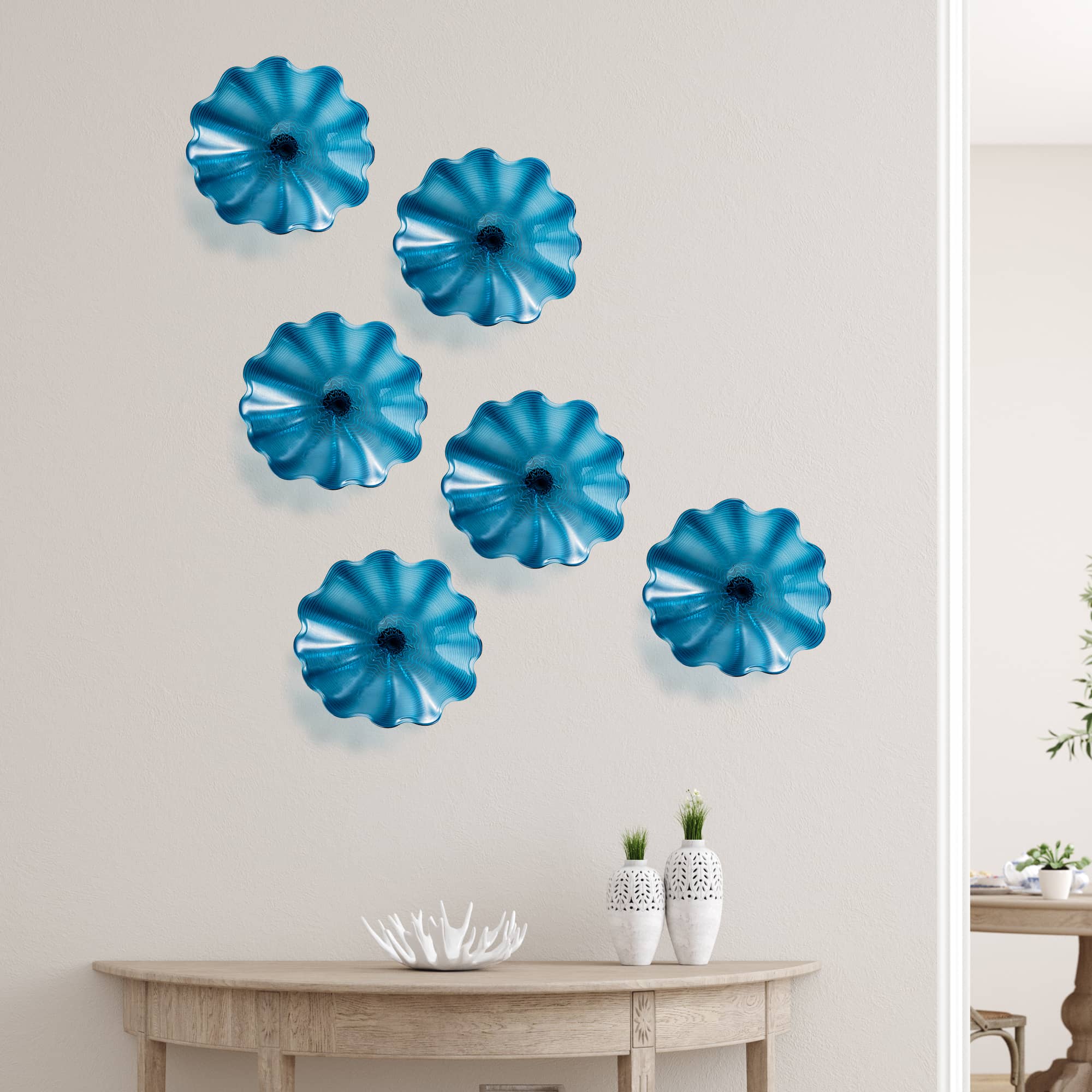 Blown Murano Glass Wall Plates Azure Blue D12inches - BeyPan