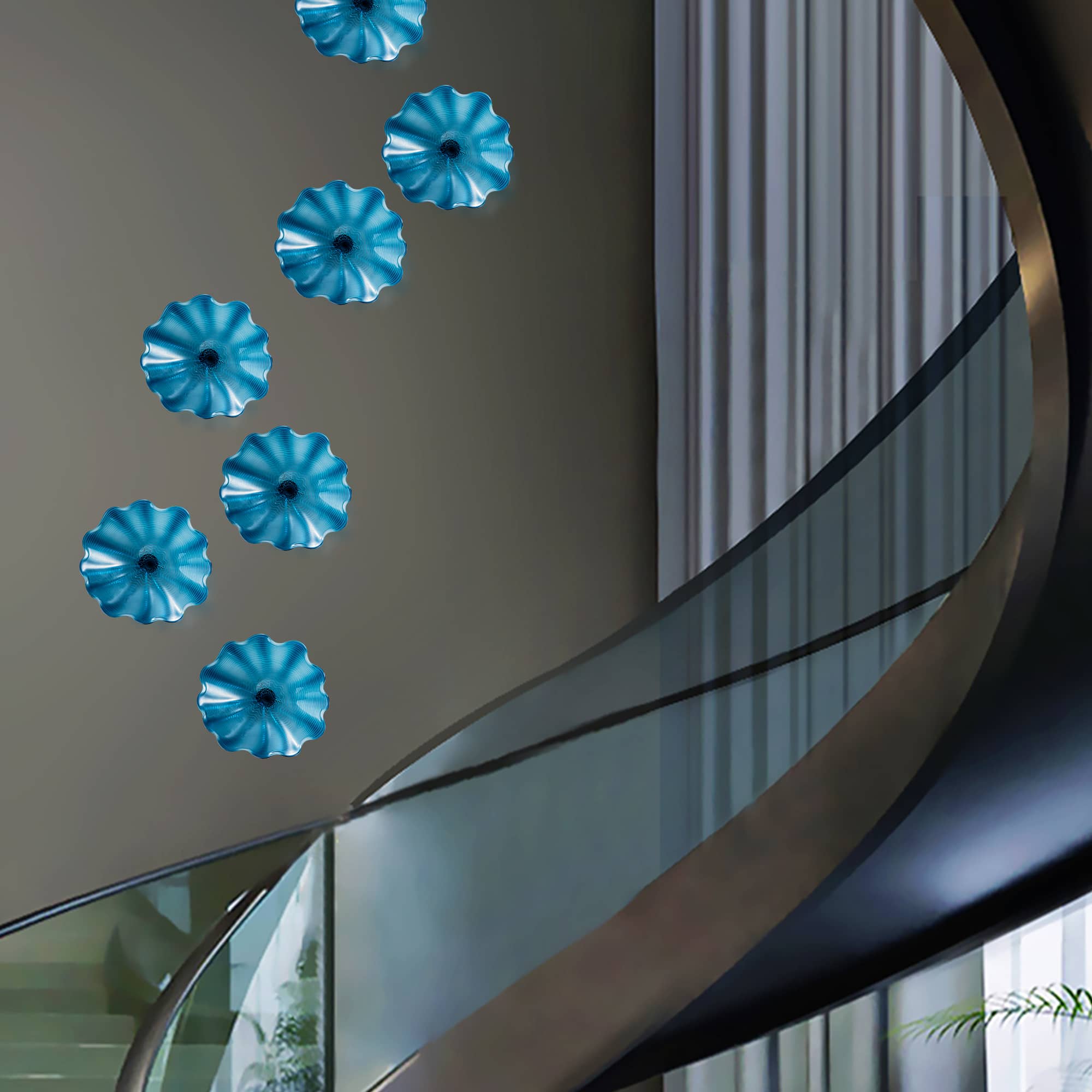 Blown Murano Glass Wall Plates Azure Blue D12inches - BeyPan
