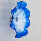 Blown Murano Glass Wall Plates Blue Edge White Center D12inches - BeyPan