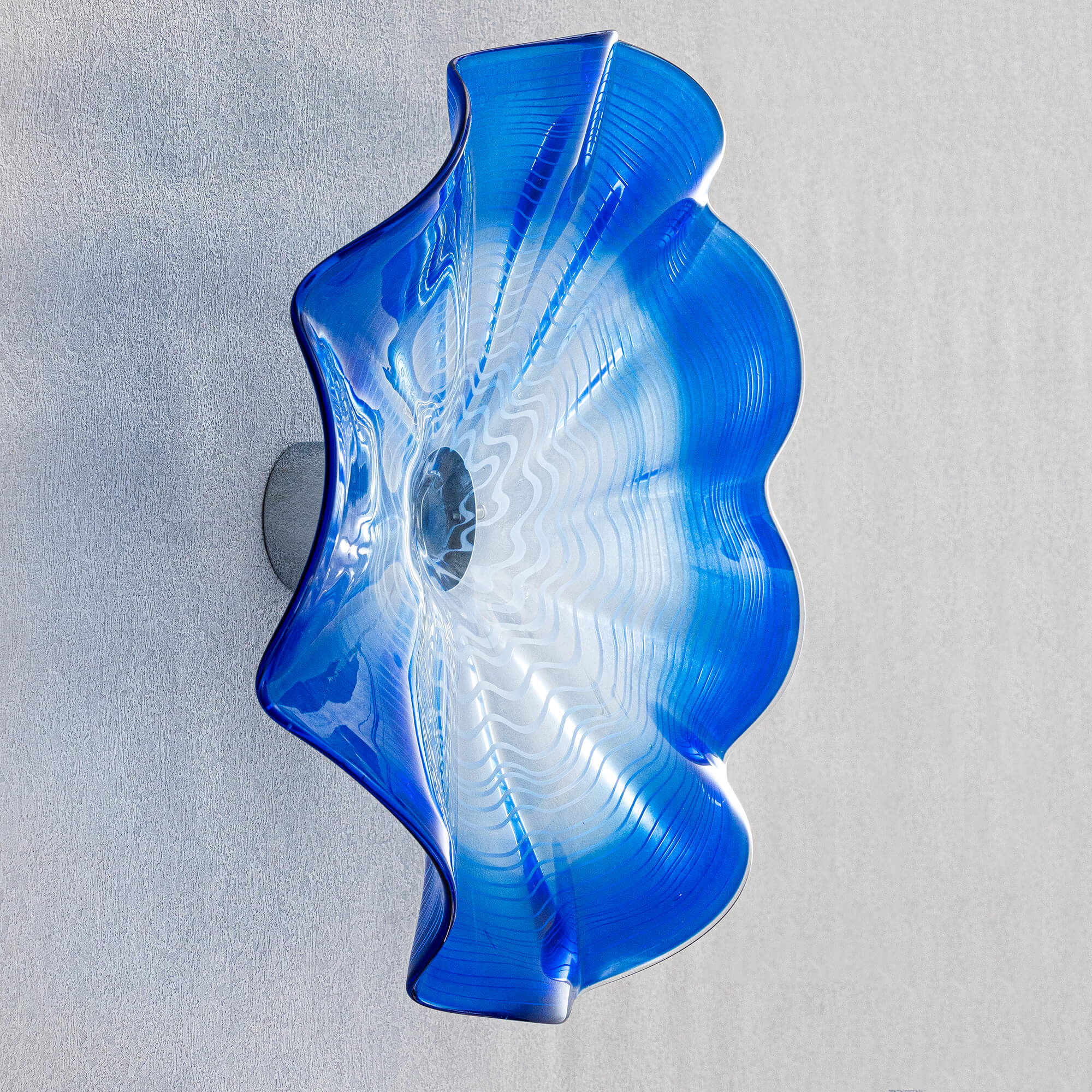 Blown Murano Glass Wall Plates Blue Edge White Center D12inches - BeyPan