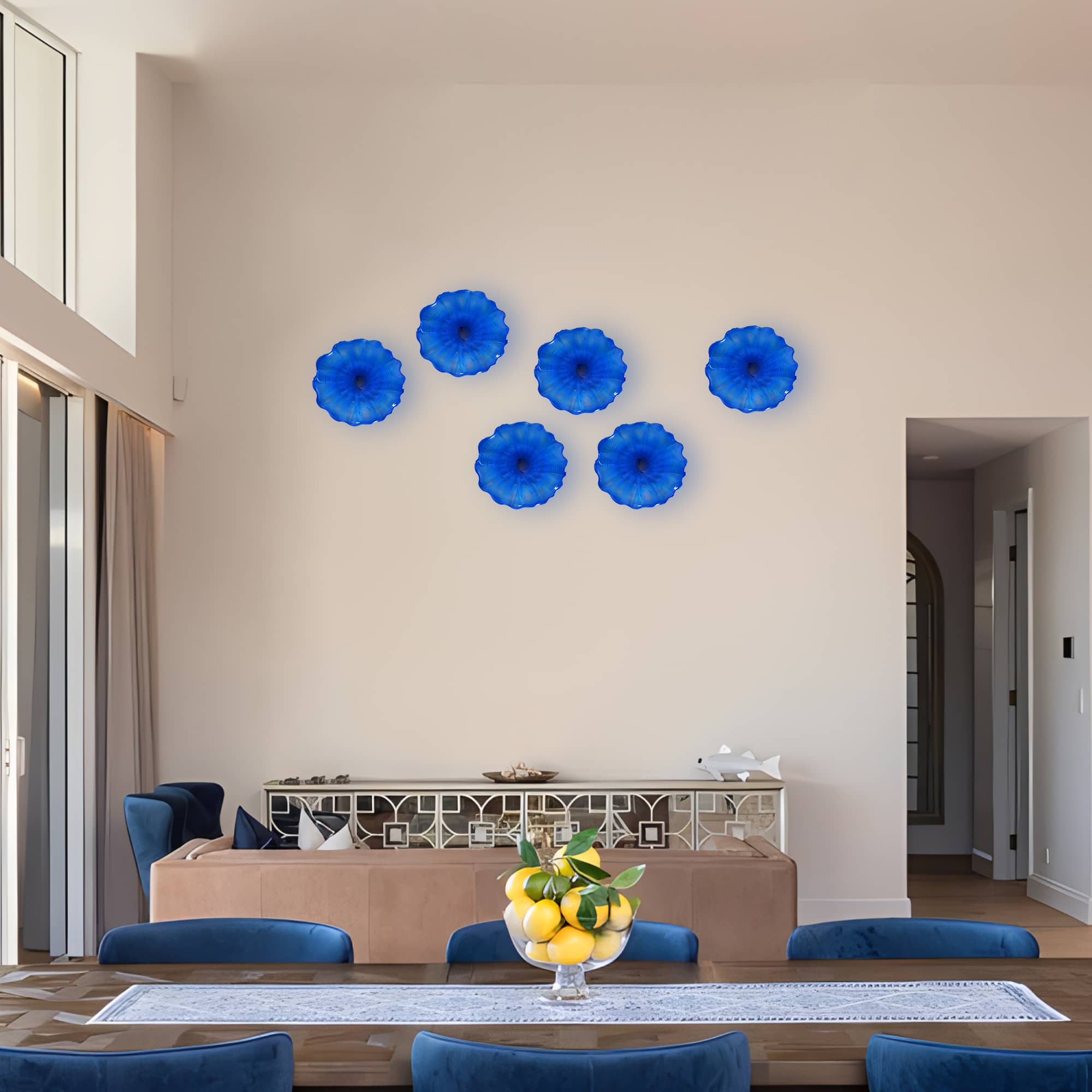 Blown Murano Style Glass Wall Plates - Cobalt Blue Decor D12inches - BeyPan