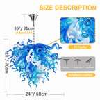 Blue and White Hand-Blown Glass Chandelier Modern Sculptural Liuli Artwork Pendant Light for Living Room Dining Room - BeyPan