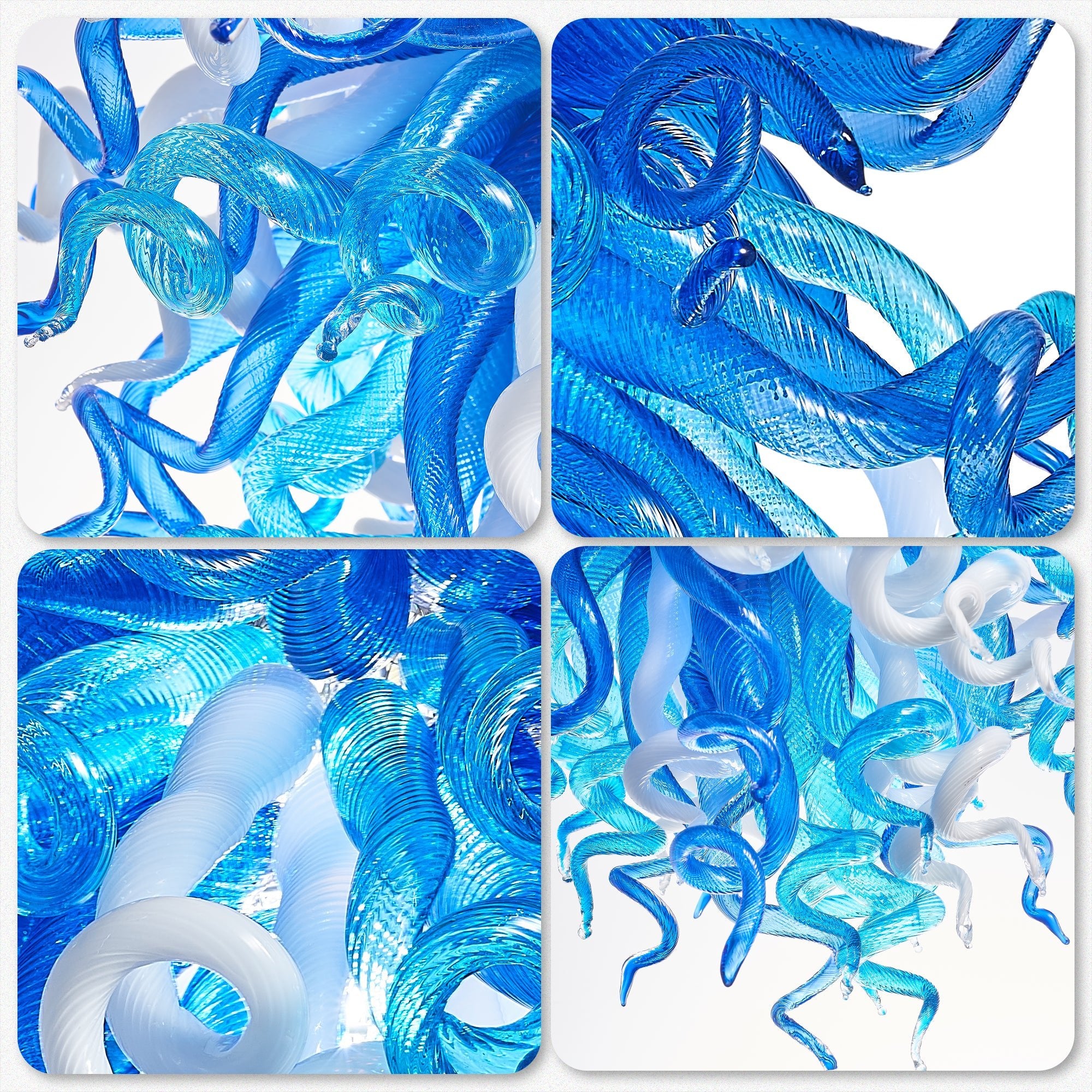 Blue and White Hand-Blown Glass Chandelier Modern Sculptural Liuli Artwork Pendant Light for Living Room Dining Room Zweitbild