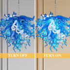 Blue and White Hand-Blown Glass Chandelier Modern Sculptural Liuli Artwork Pendant Light for Living Room Dining Room - BeyPan