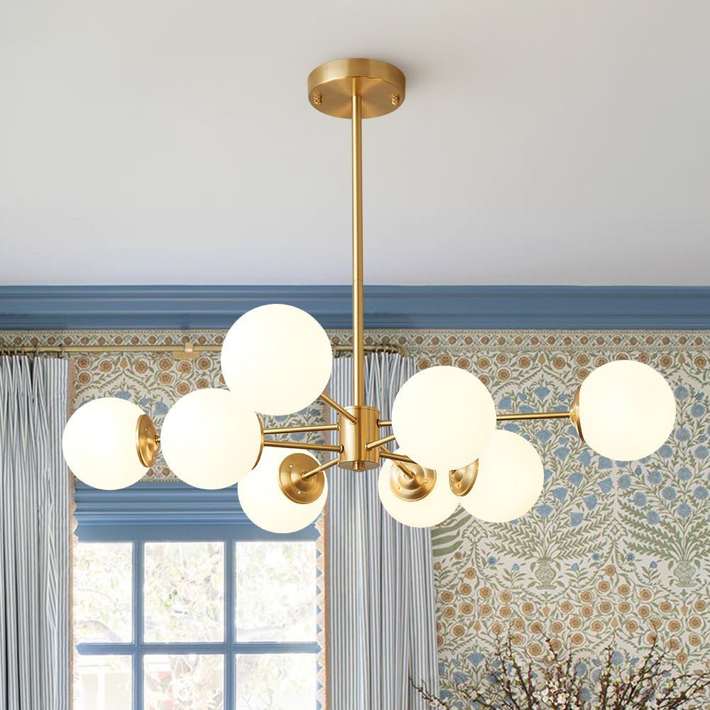 Brass Opal Glass Globe Tier Sputnik Chandelier - BeyPan