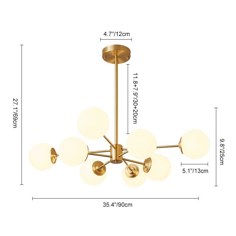Brass Opal Glass Globe Tier Sputnik Chandelier - BeyPan
