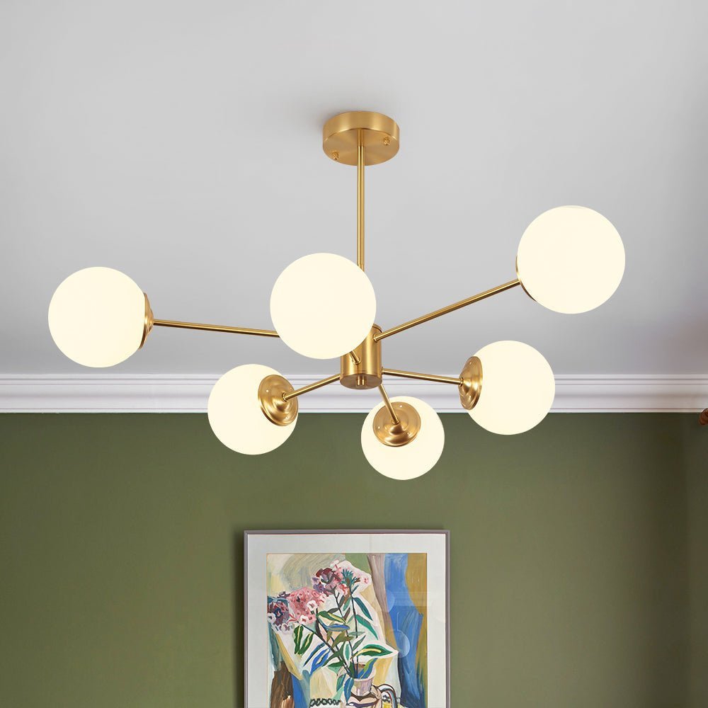 Brass Opal Glass Globe Tier Sputnik Chandelier Zweitbild