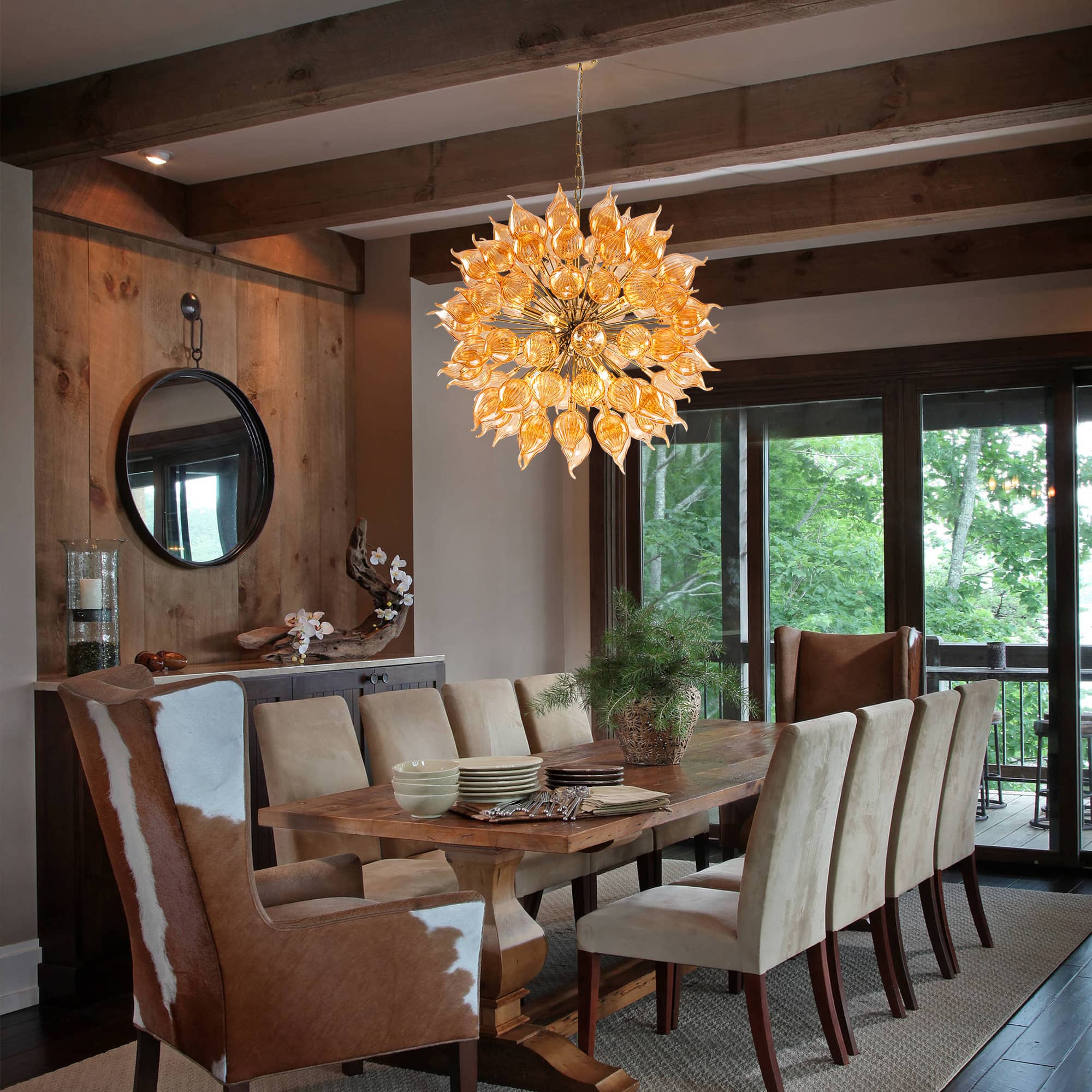 Breathtaking Elegance: Hand-Blown Orange Dandelion Sputnik Chandelier - BeyPan